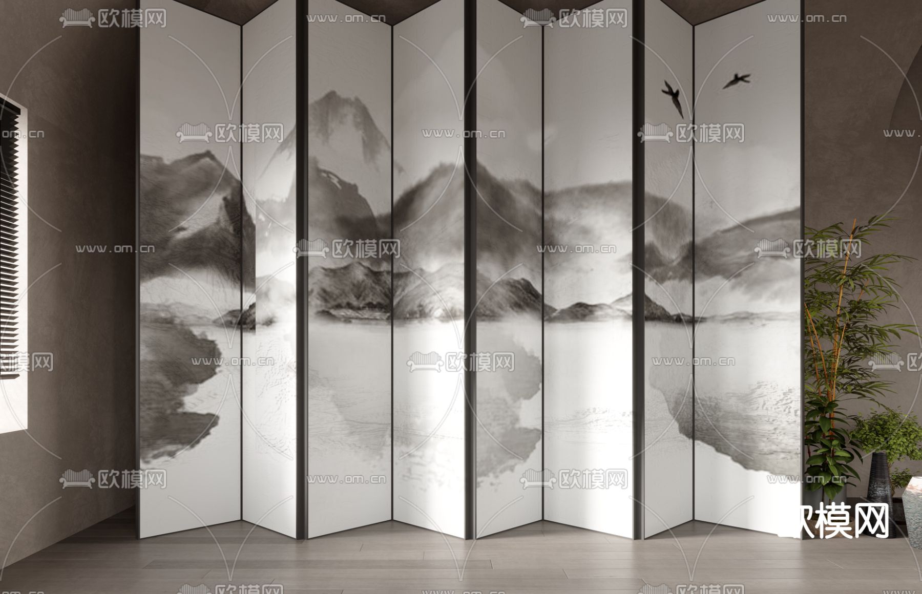 新中式隔断 屏风3d模型下载
