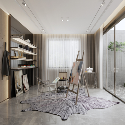  现代画室su模型 