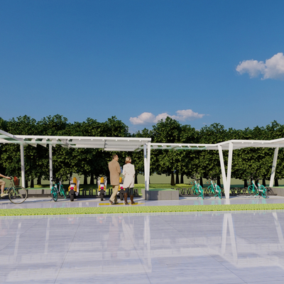  电动车停车棚 停车位su模型 