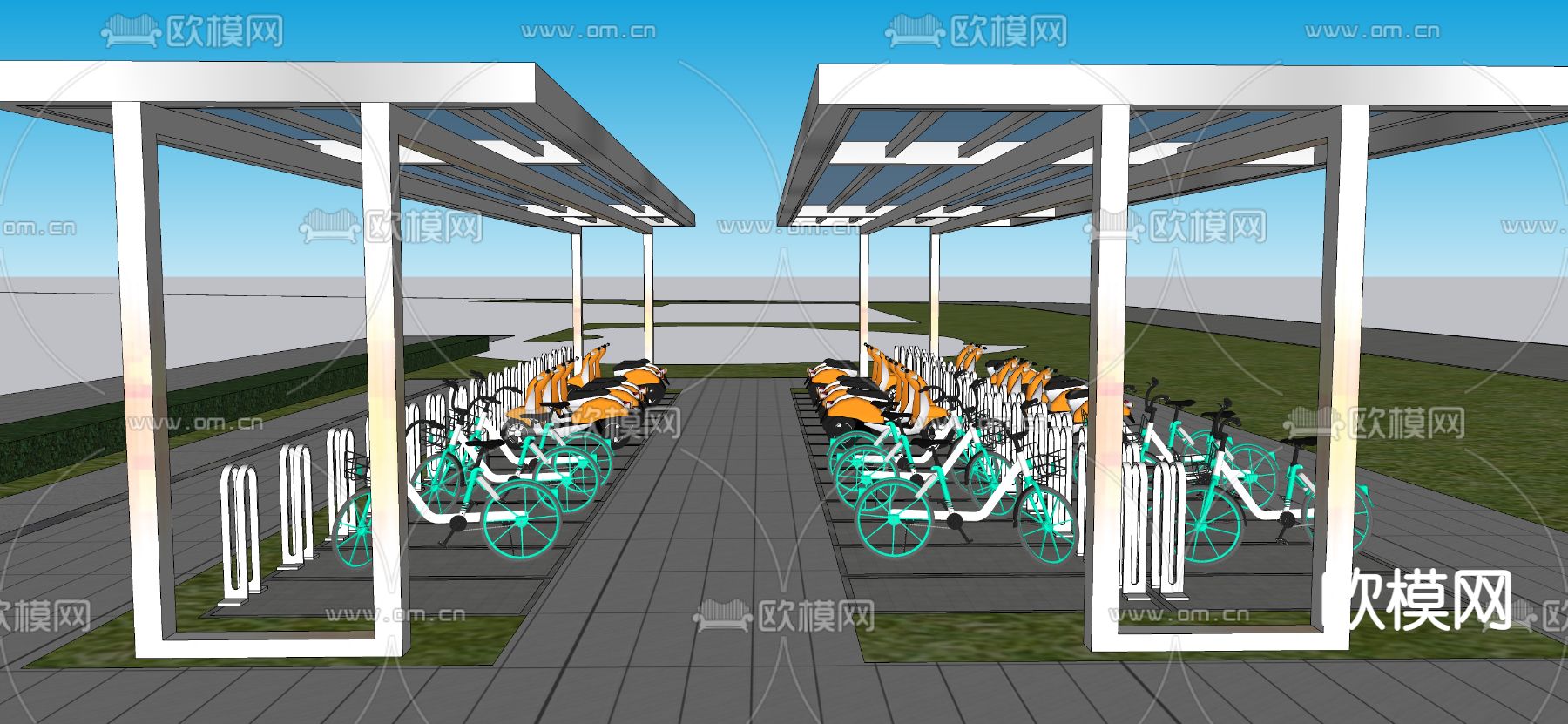 自行车棚 停车场su模型