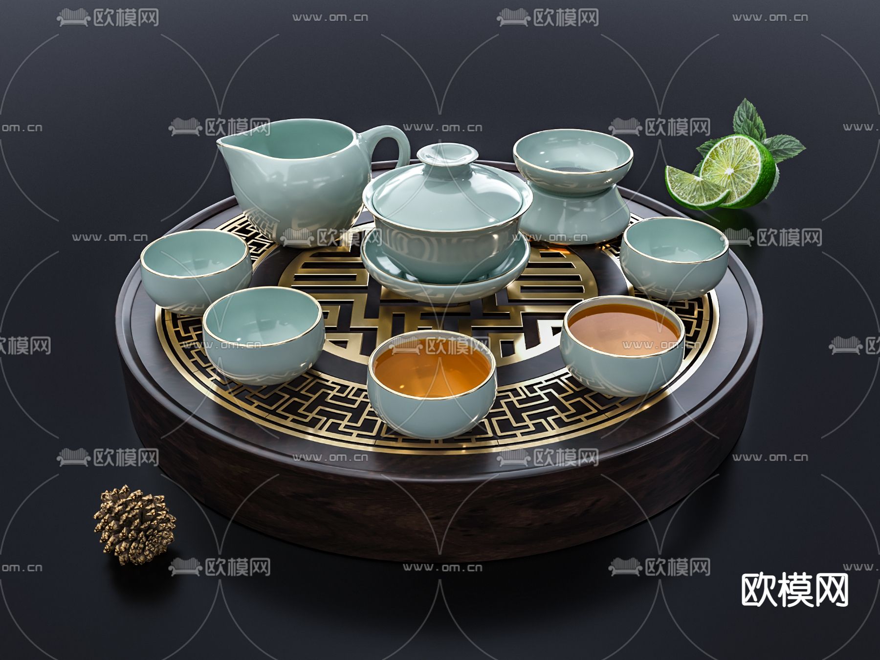 新中式陶瓷茶具3d模型下载