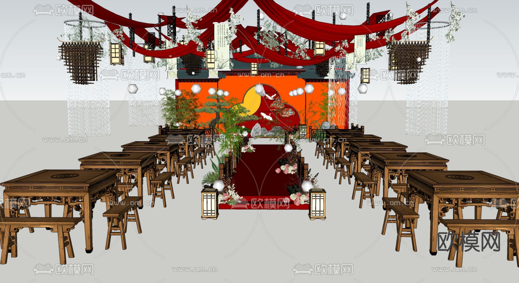 中式婚礼 美陈 舞台su模型下载（渲染图4）