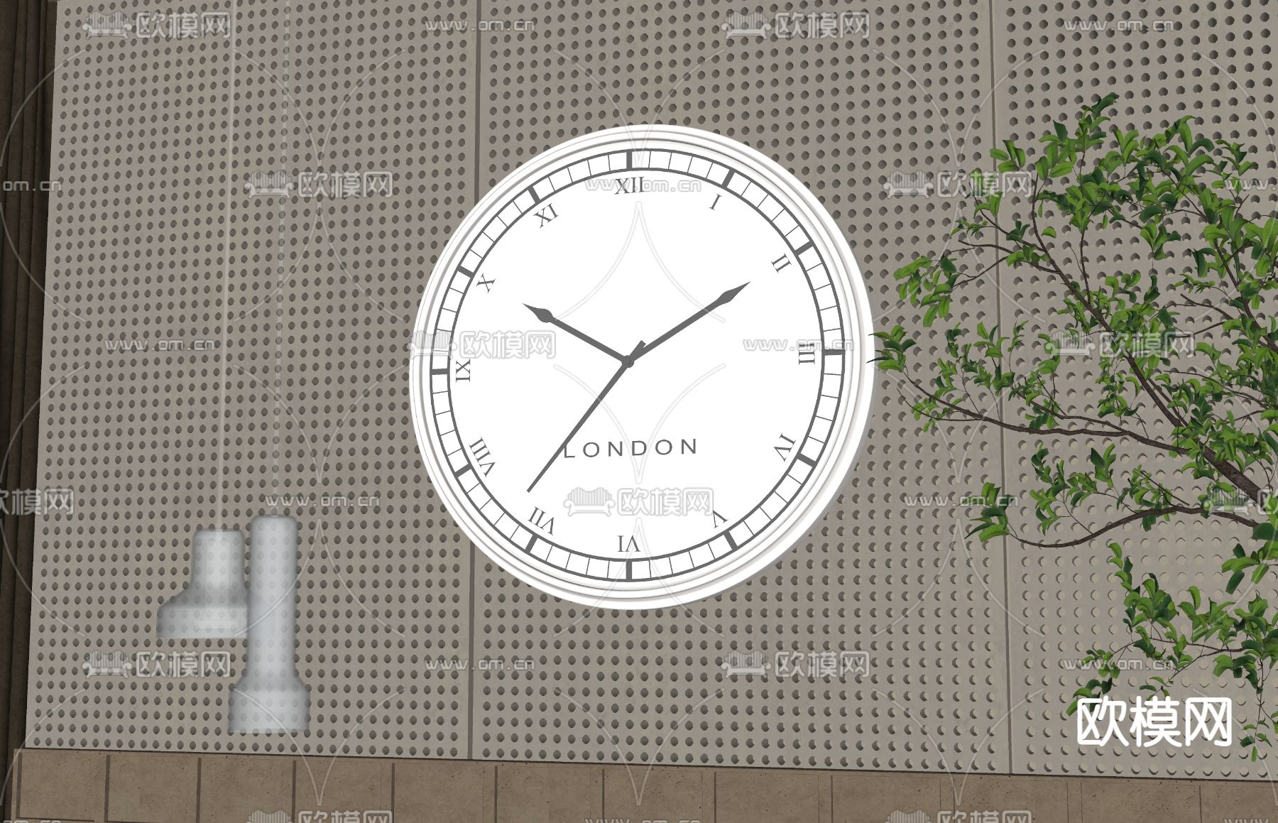 圆钟 挂钟 钟表su模型下载（渲染图2）