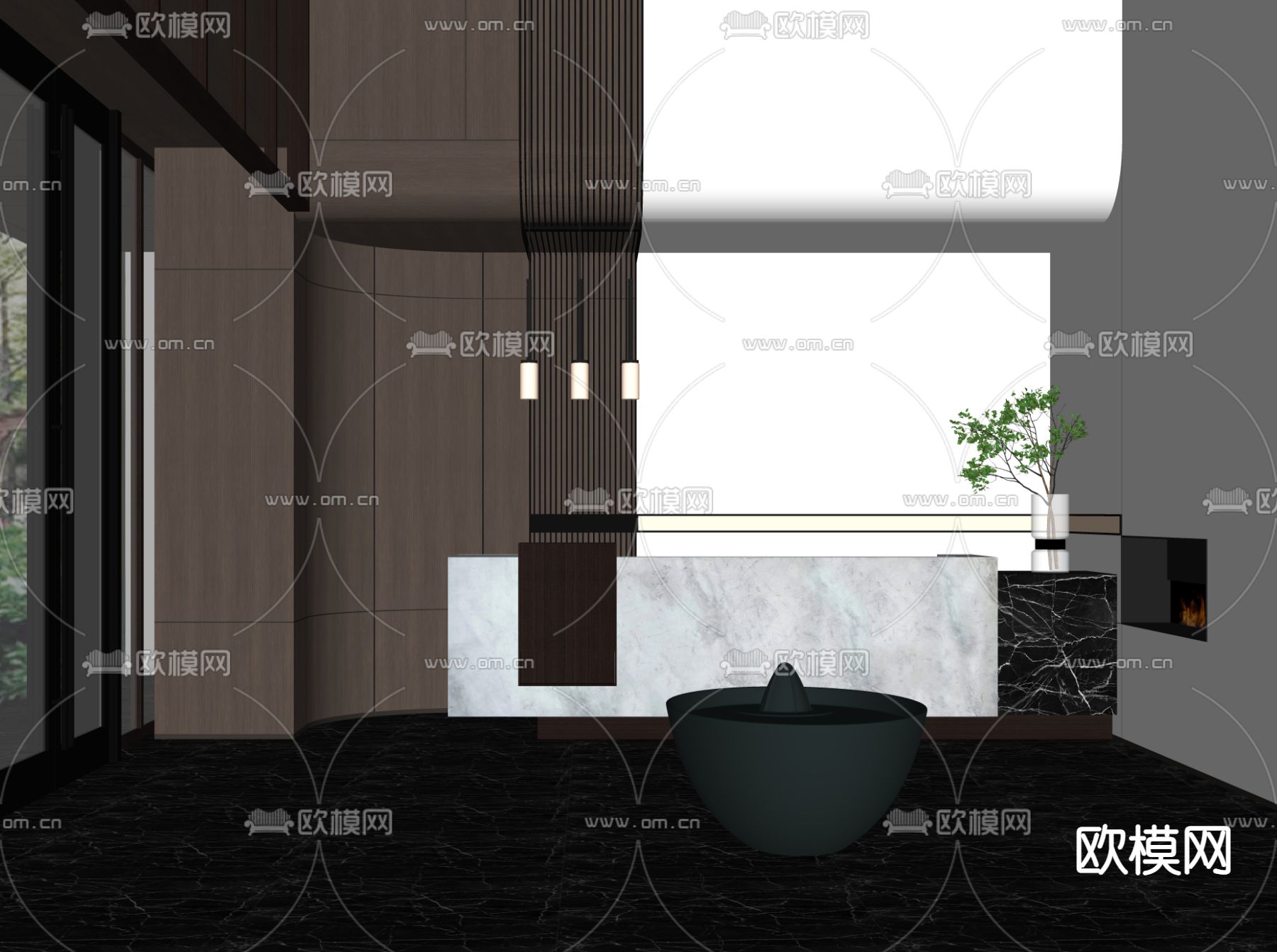 售楼处前台 接待台su模型下载（渲染图2）