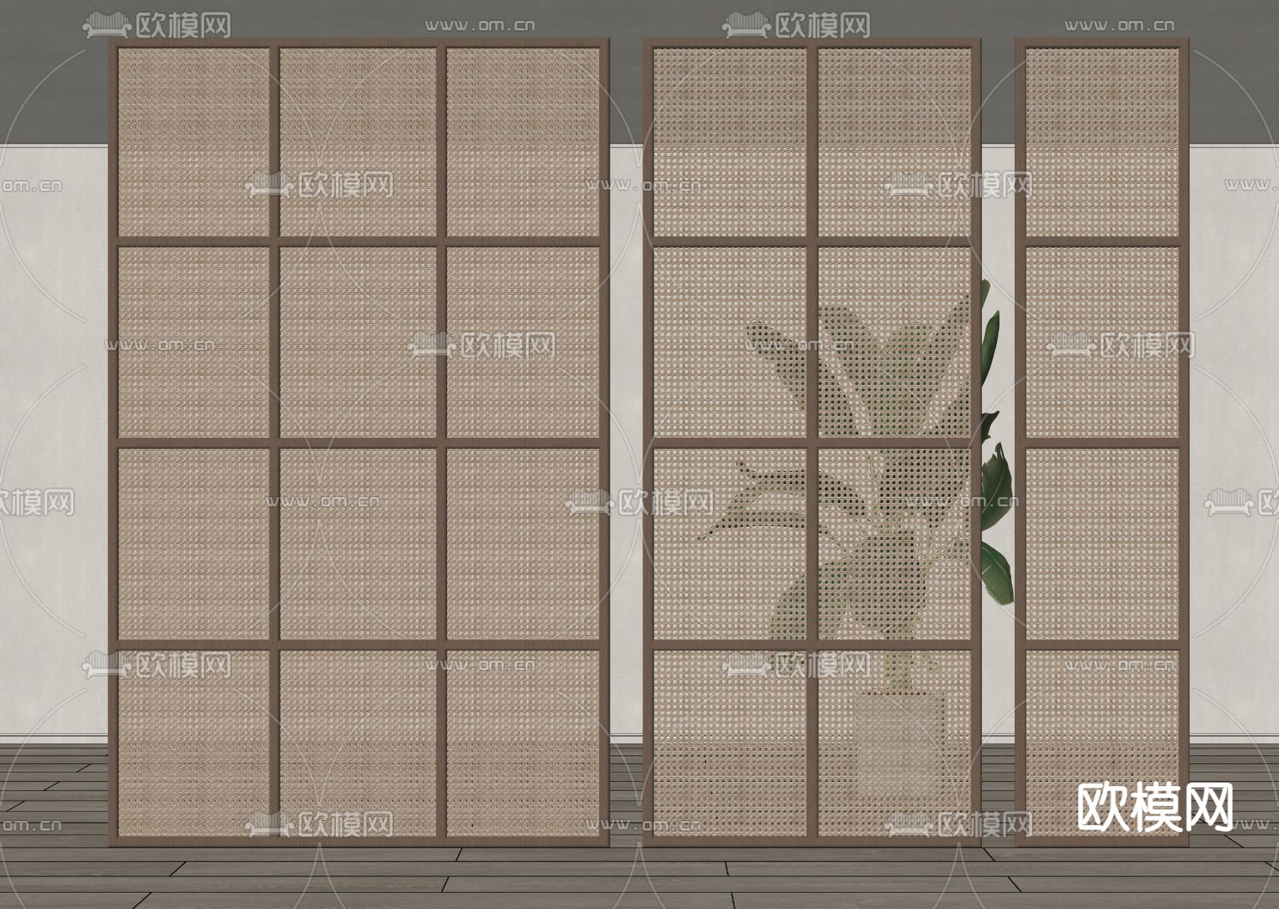 侘寂藤编屏风 隔断su模型下载（渲染图2）