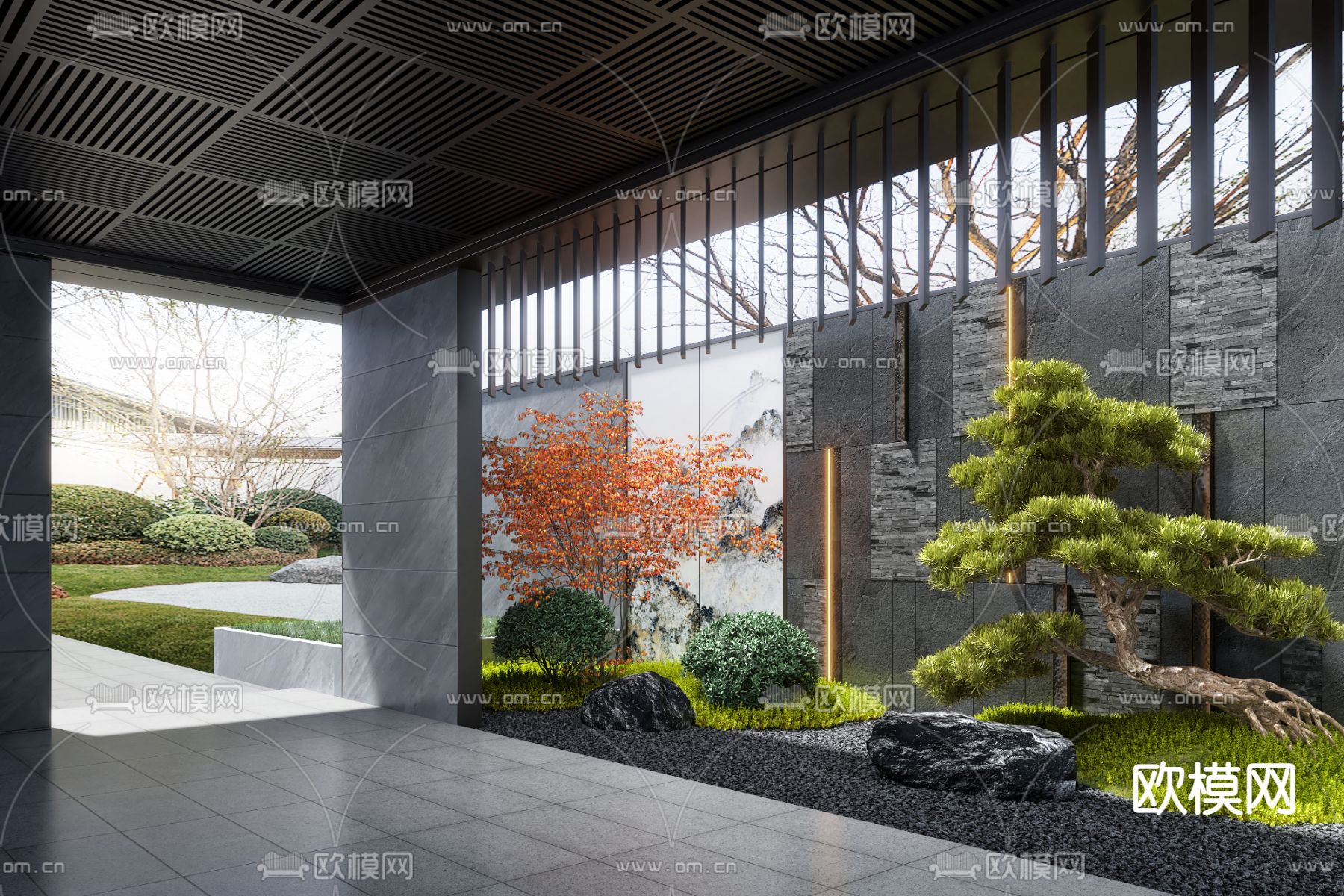 植物堆 庭院景观su模型下载（渲染图1）