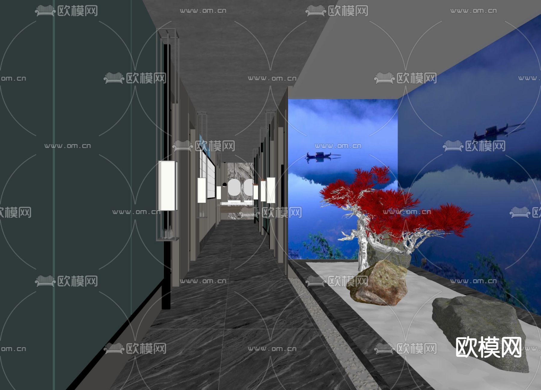 洗浴中心走廊 过道su模型下载（渲染图2）