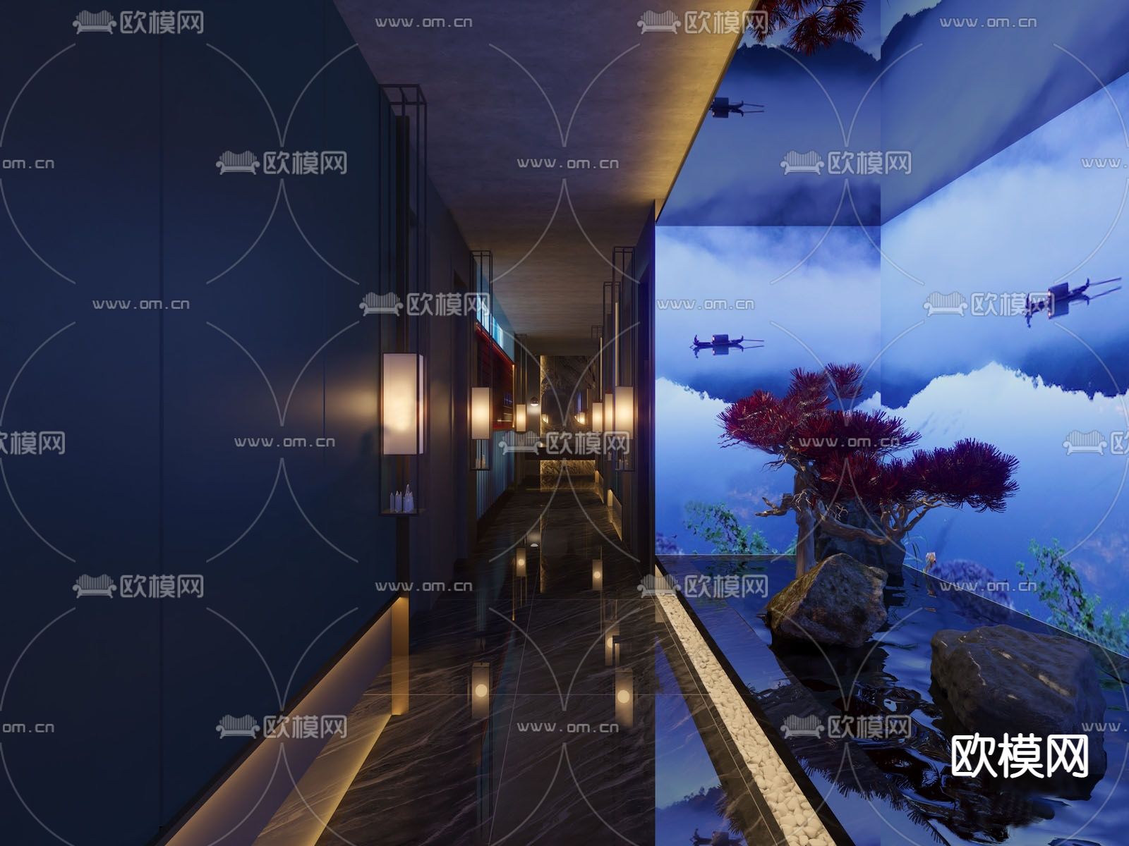 洗浴中心走廊 过道su模型下载（渲染图1）