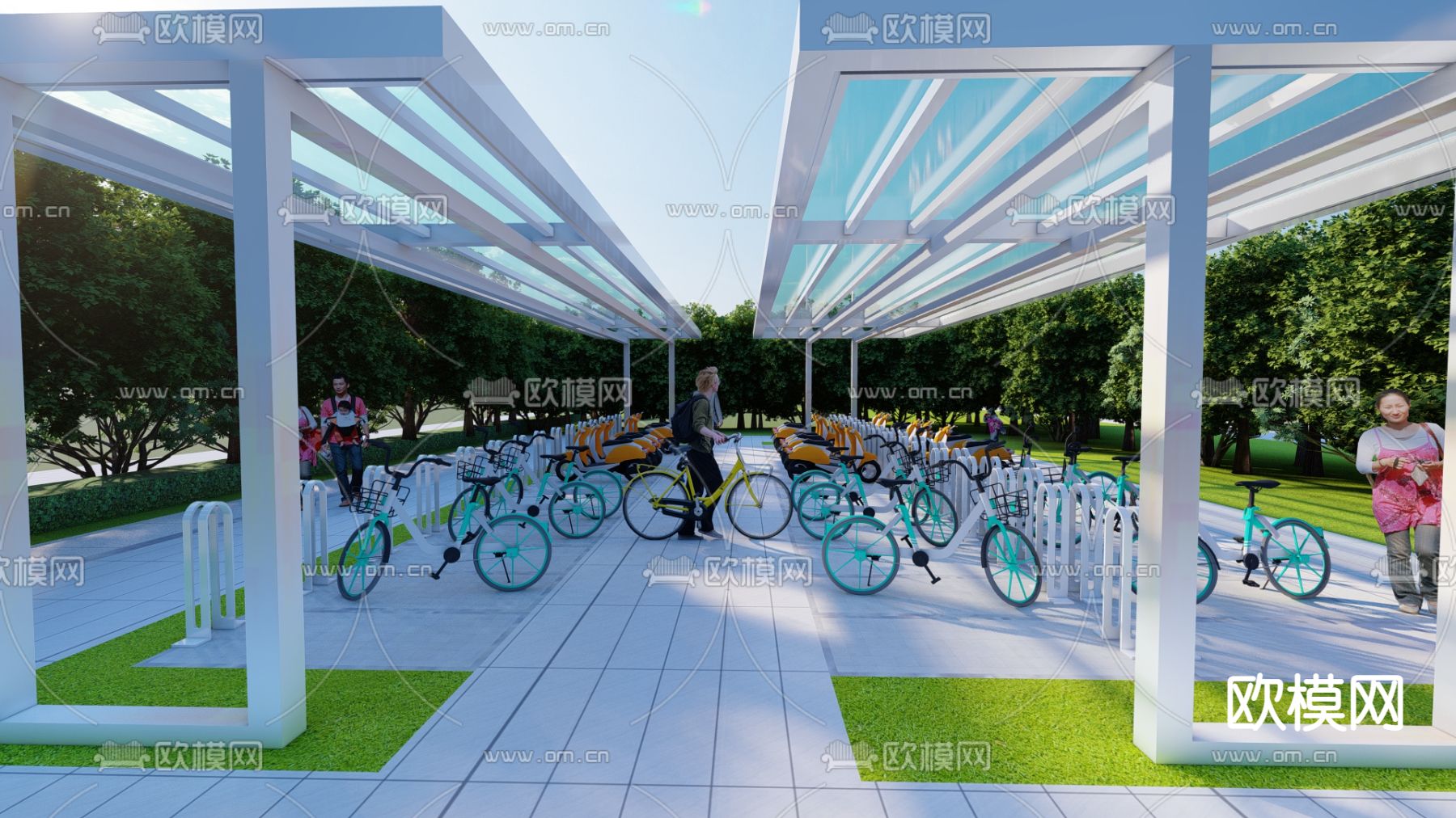自行车棚 停车场su模型