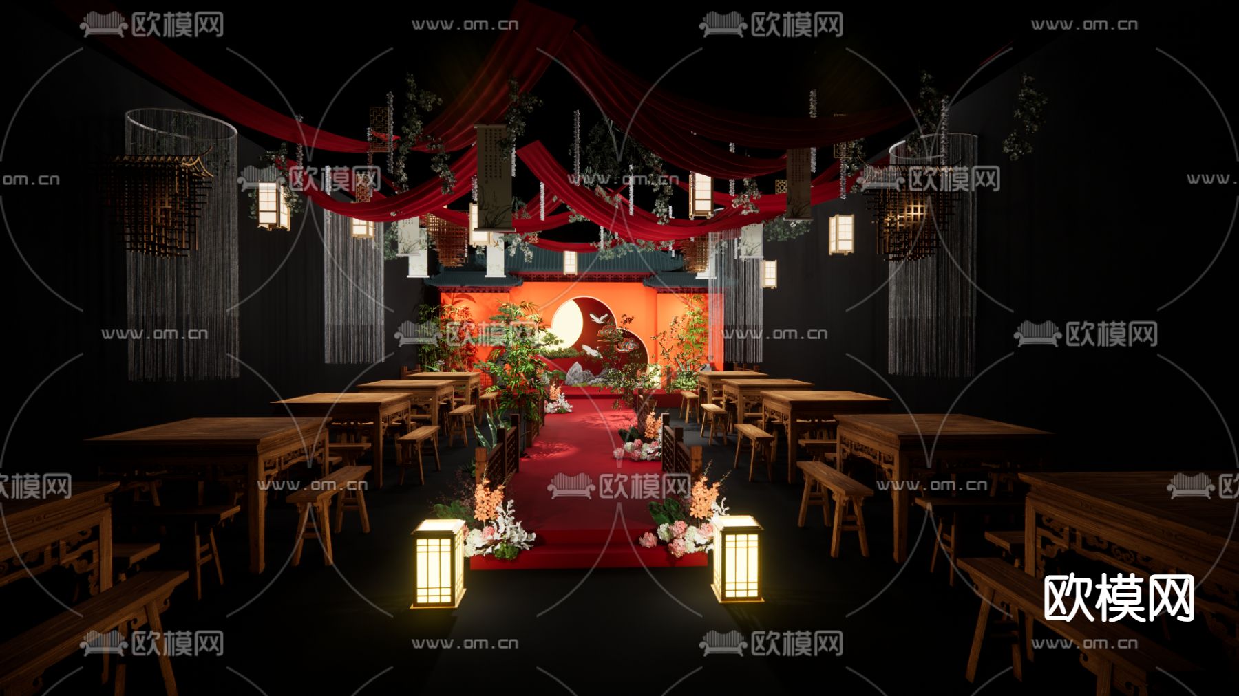 中式婚礼 美陈 舞台su模型下载（渲染图1）