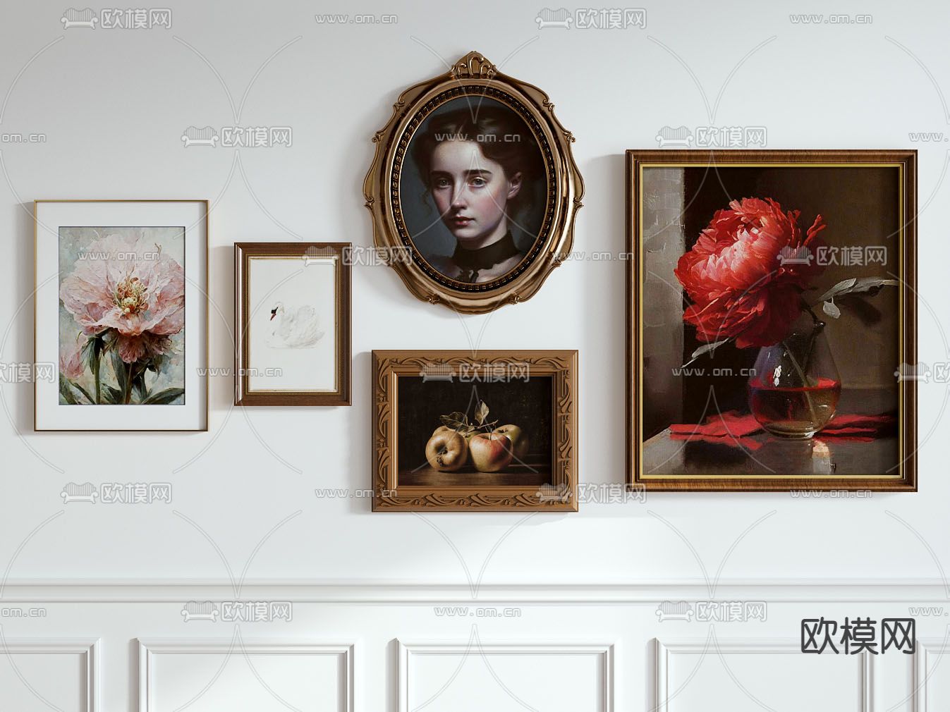 美式装饰画 挂画 组合画3d模型下载