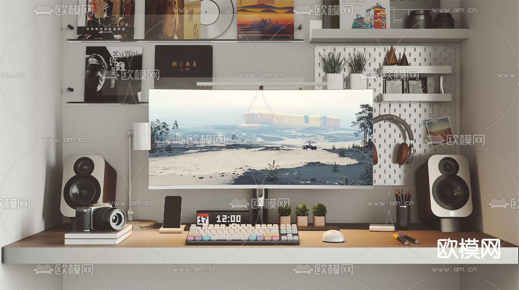 台式电脑 键鼠 杂志架 洞洞板su模型下载（渲染图1）