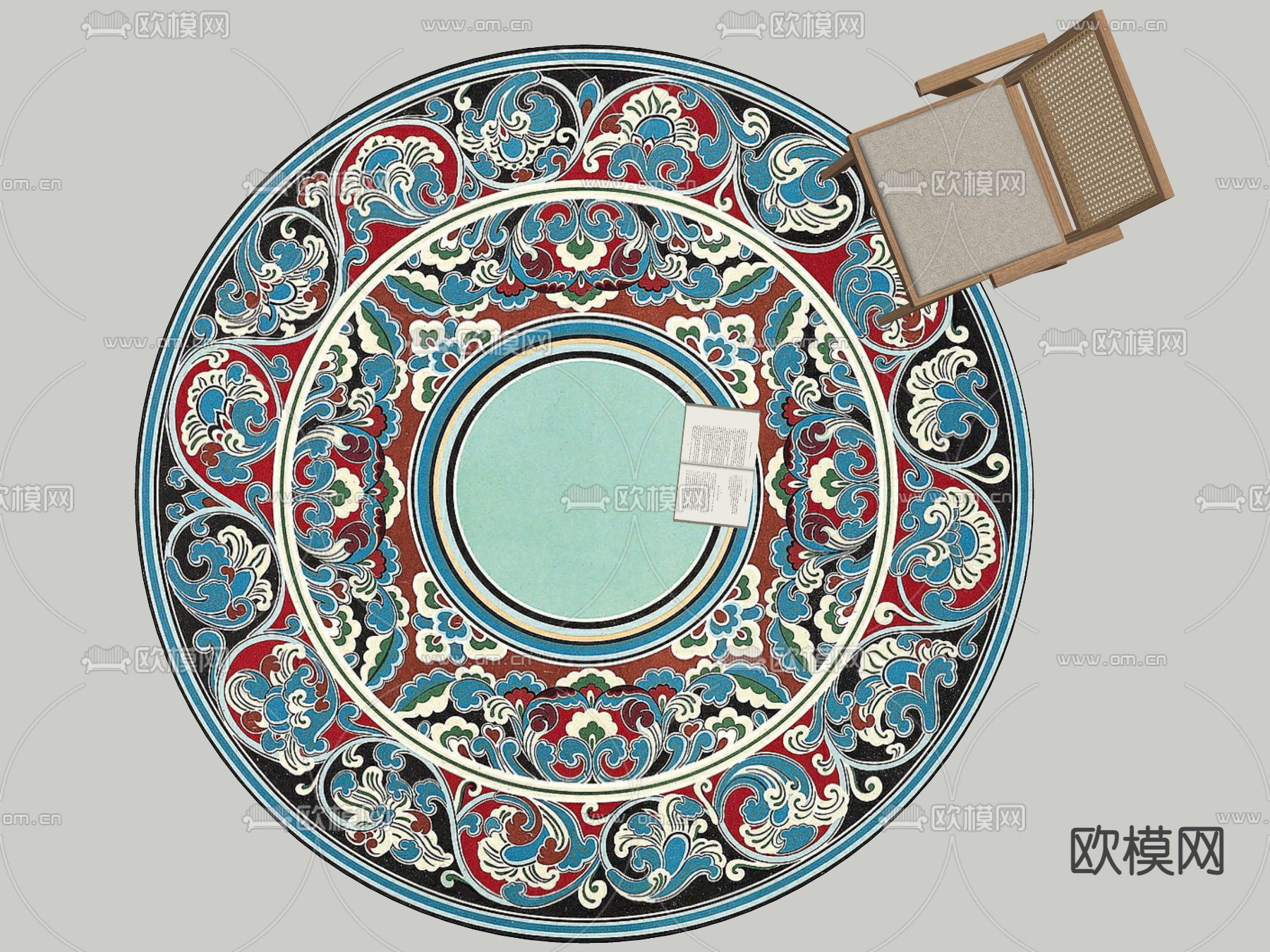 东南亚圆形地毯su模型下载（渲染图2）