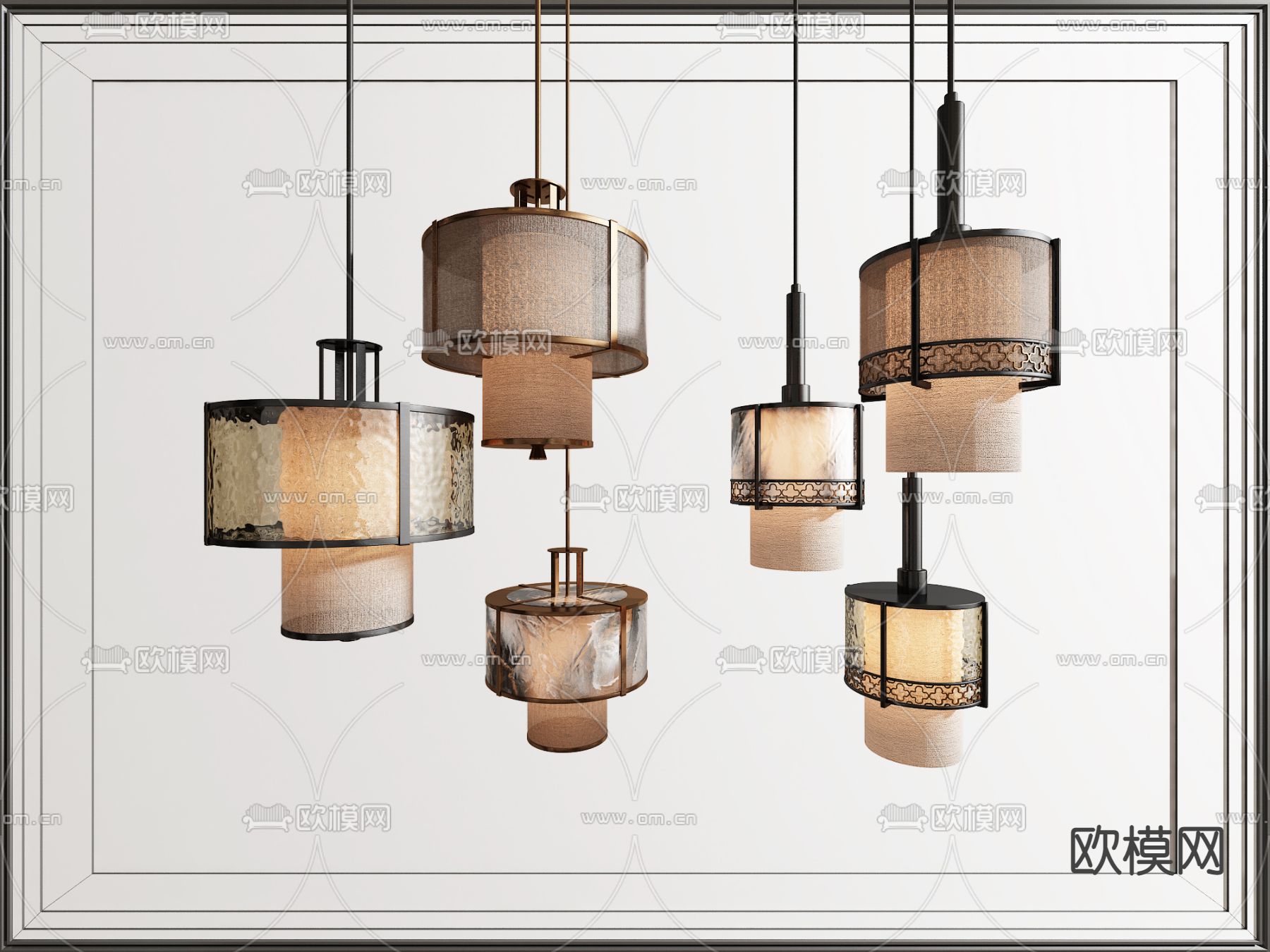 新中式吊灯 灯笼吊灯3d模型下载