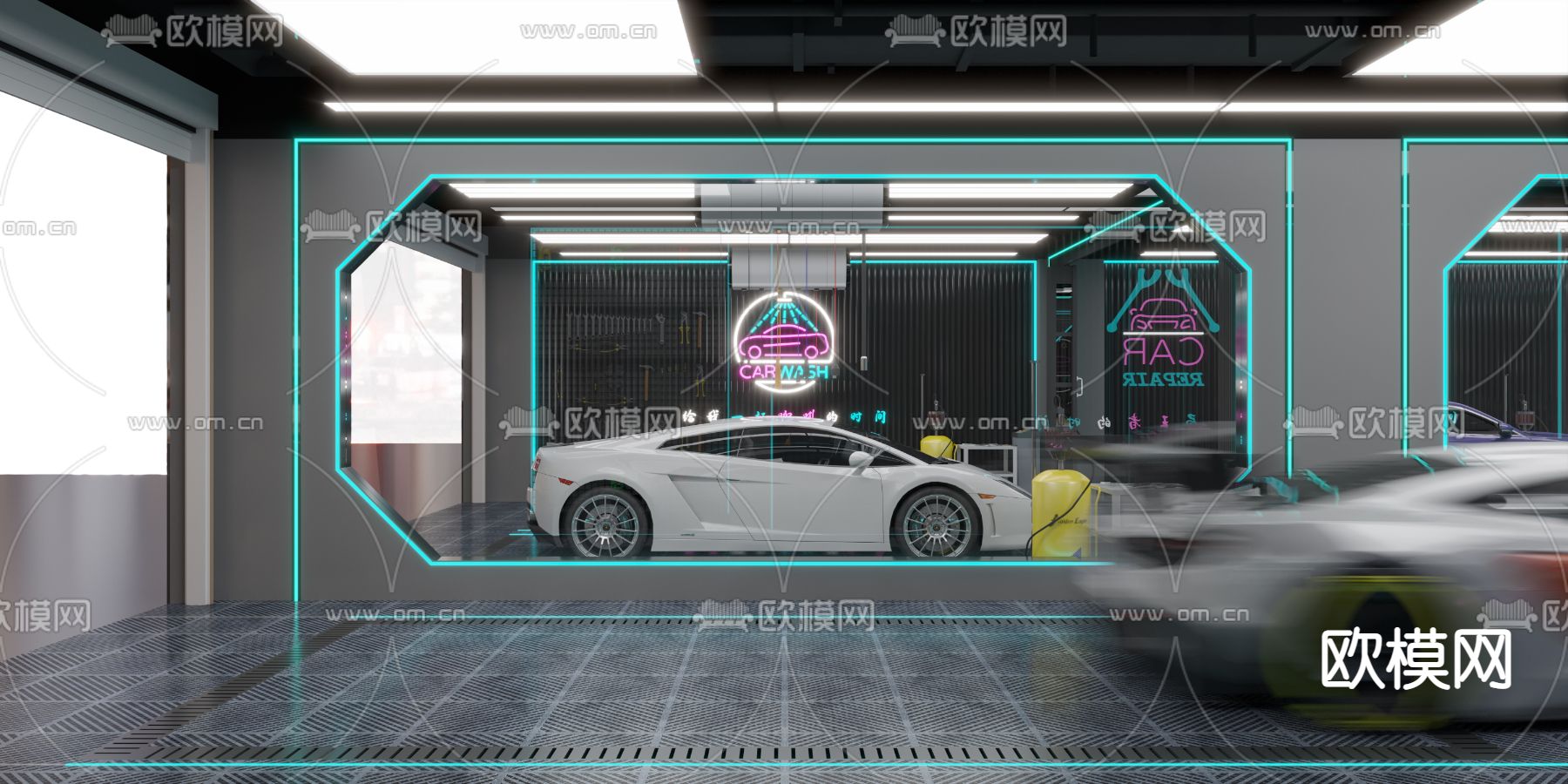 汽车养护中心 汽修店3d模型下载（渲染图1）