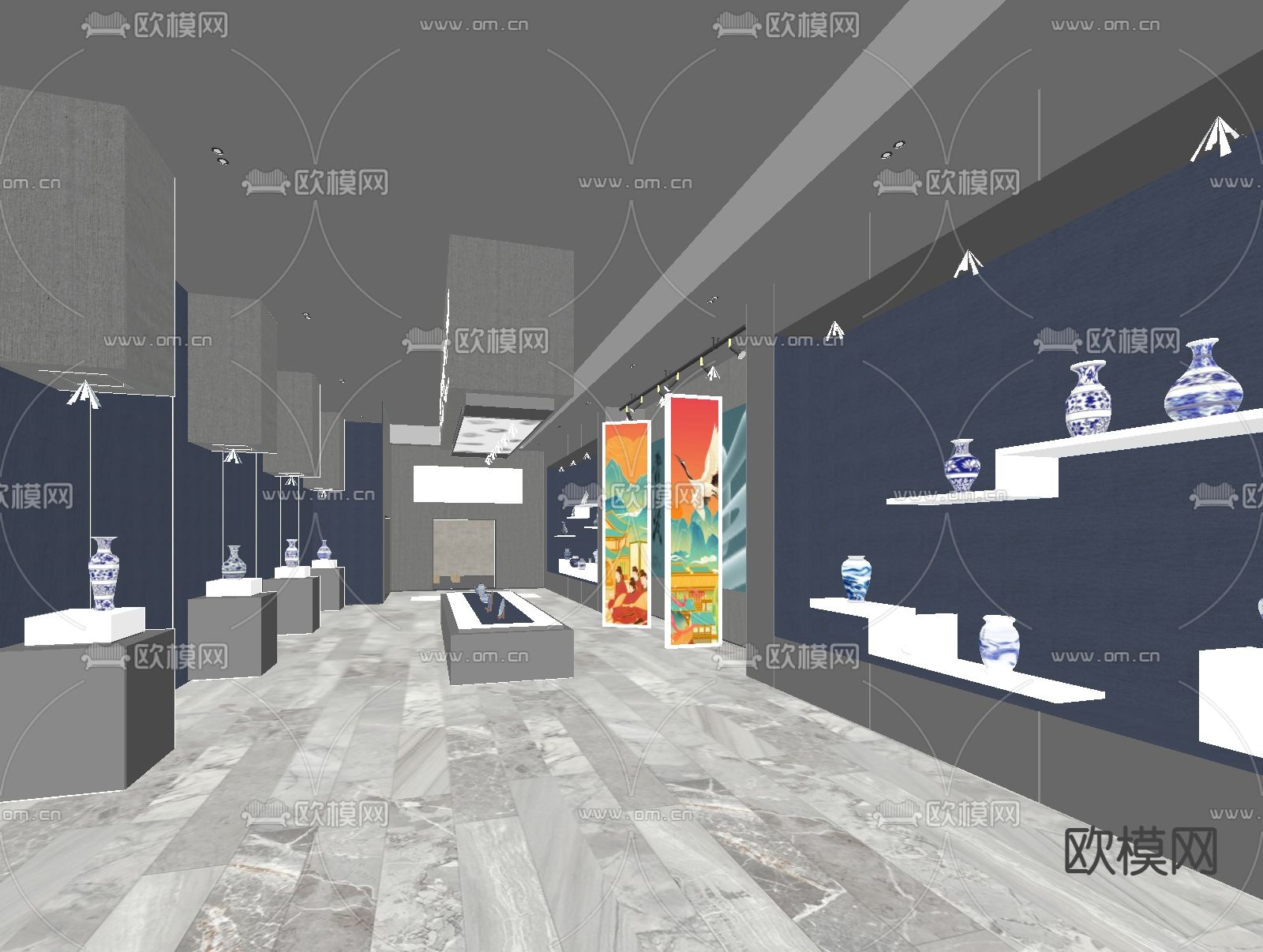 青花瓷博物馆su模型下载（渲染图2）