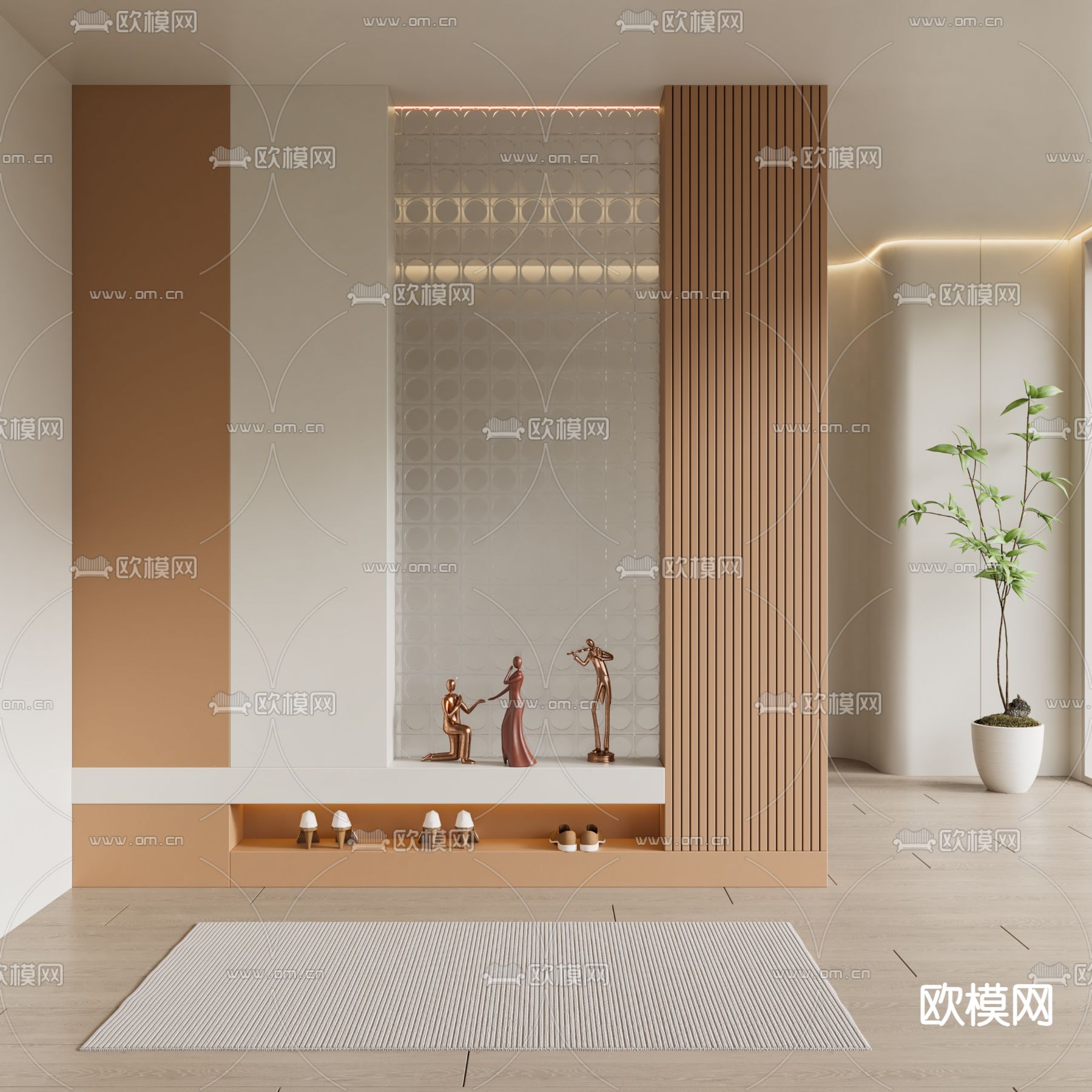 奶油风鞋柜 玄关隔断3d模型下载