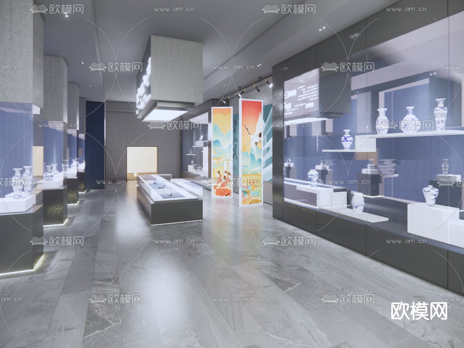 青花瓷博物馆su模型下载（渲染图1）