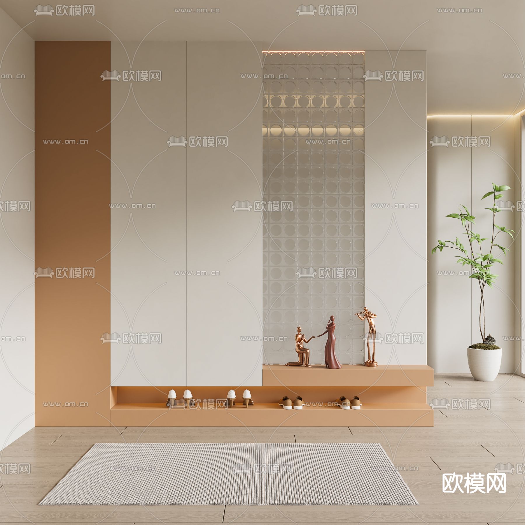 奶油风鞋柜 玄关隔断3d模型下载