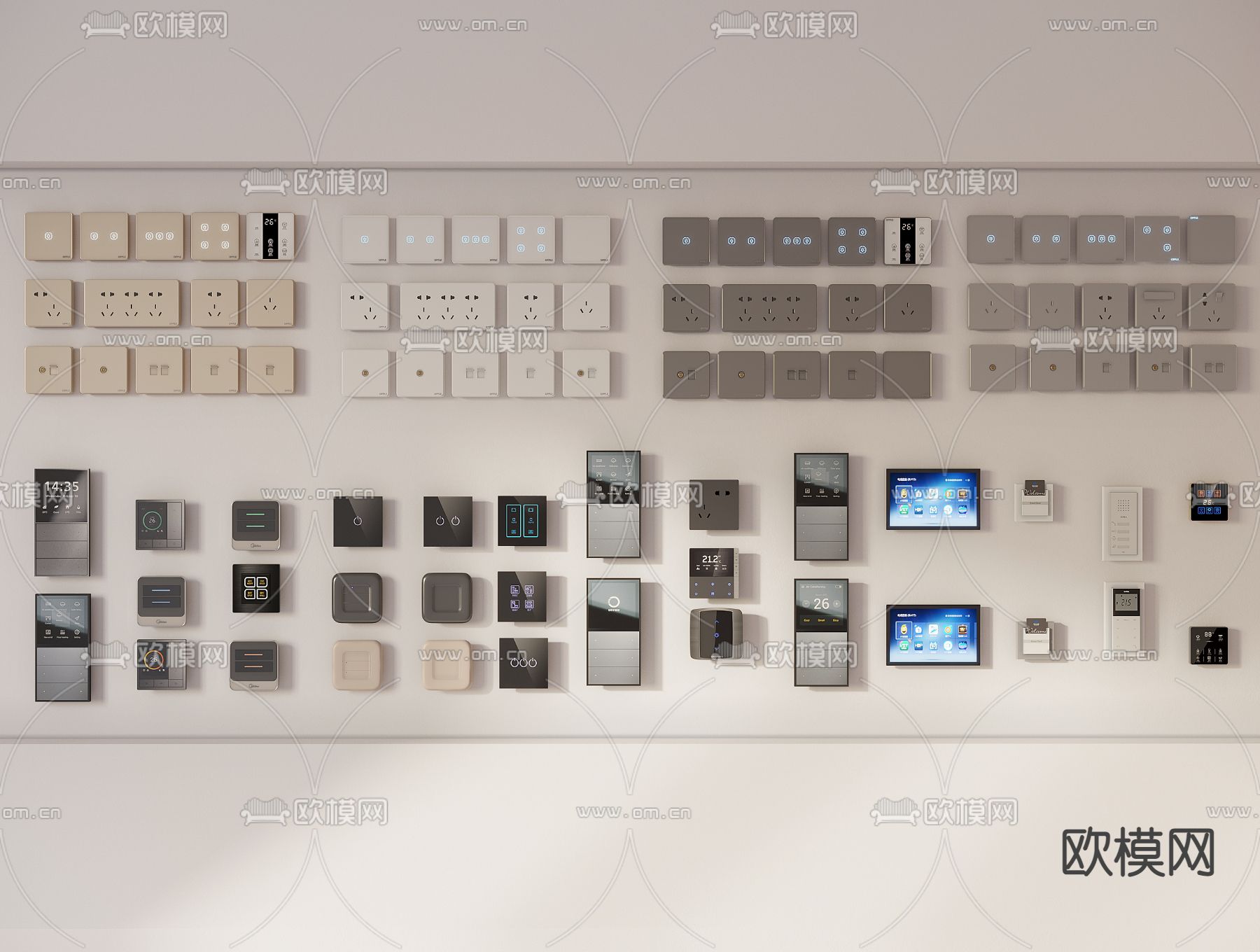 现代开关 插座 可视面板3d模型下载