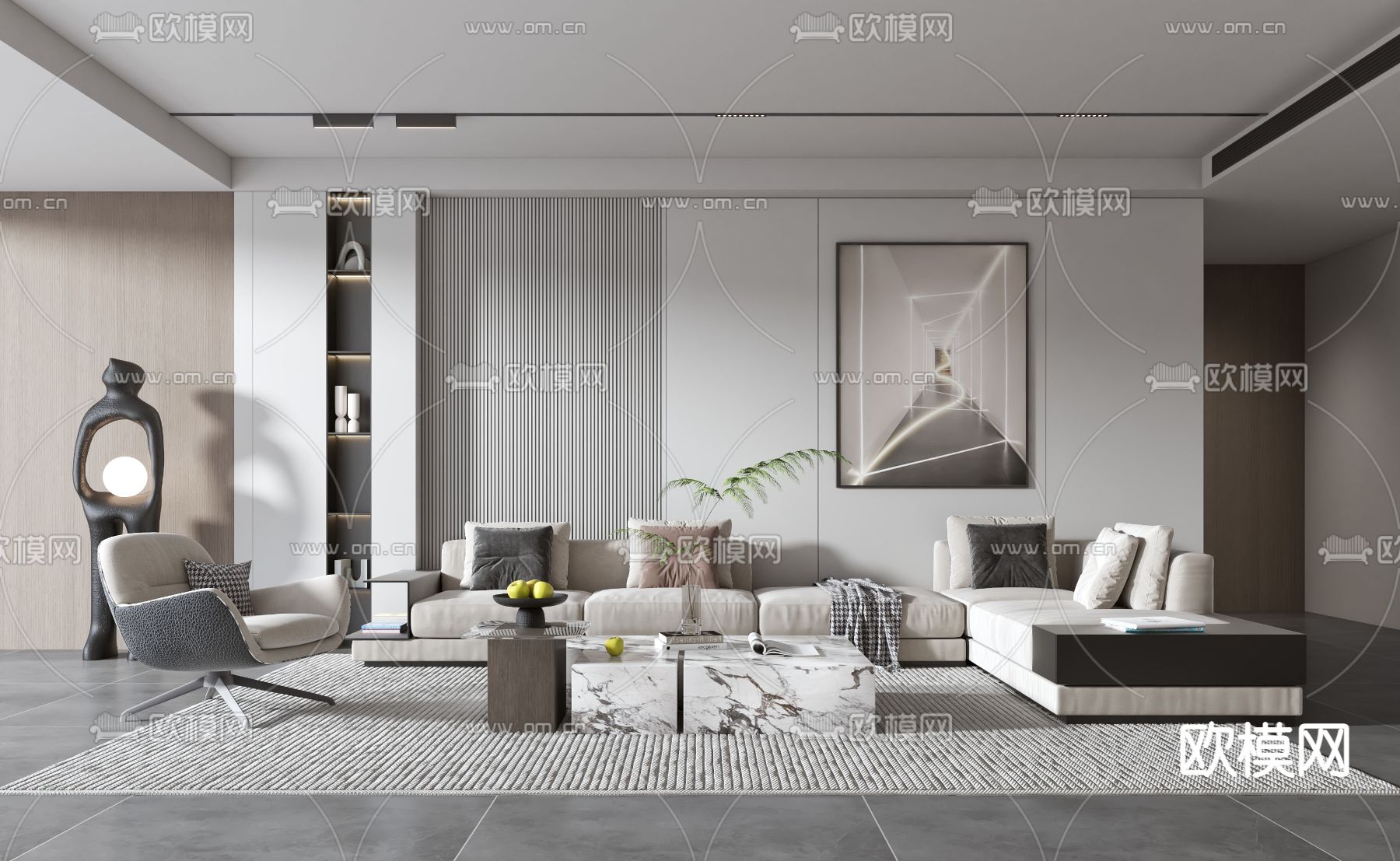 现代客厅3d模型下载（渲染图1）