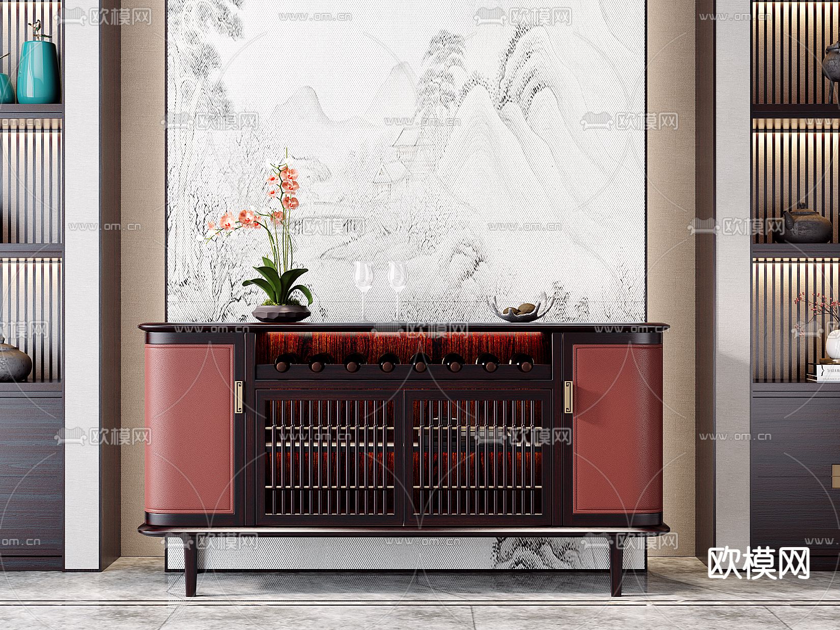 新中式餐边柜3d模型下载
