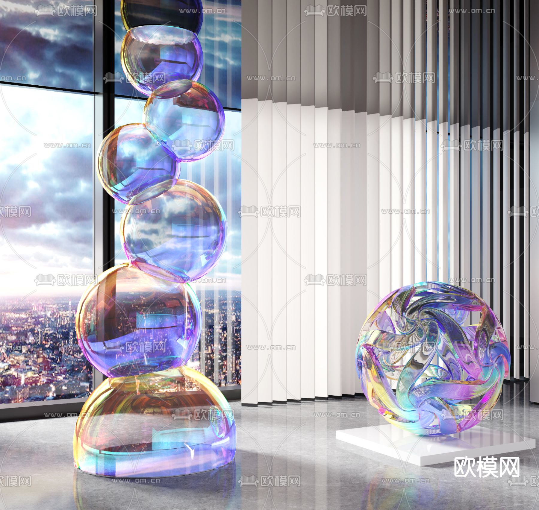 七彩气泡雕塑 装置摆件3d模型下载（渲染图3）