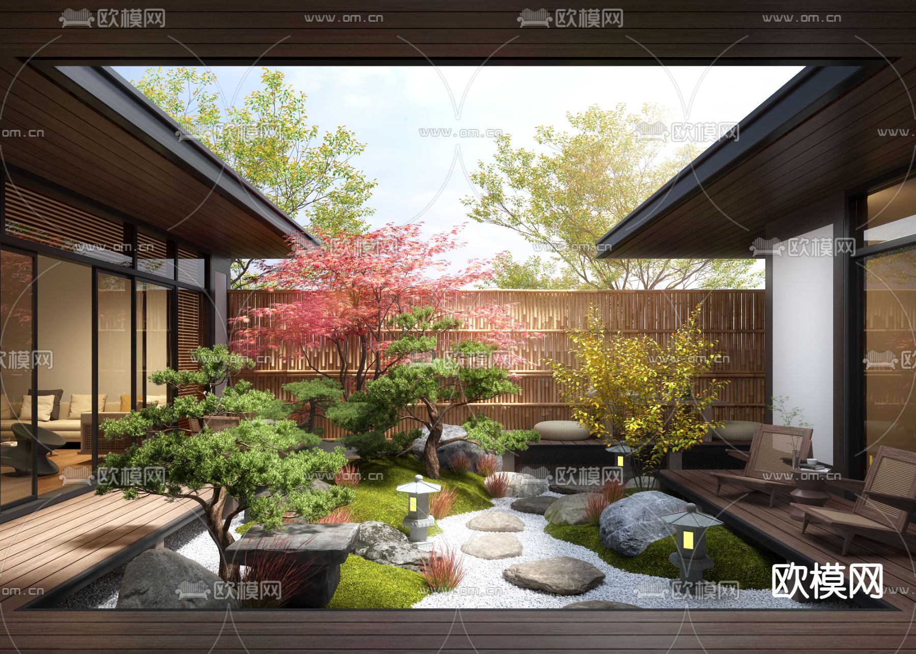 新中式庭院景观 禅意庭院3d模型下载