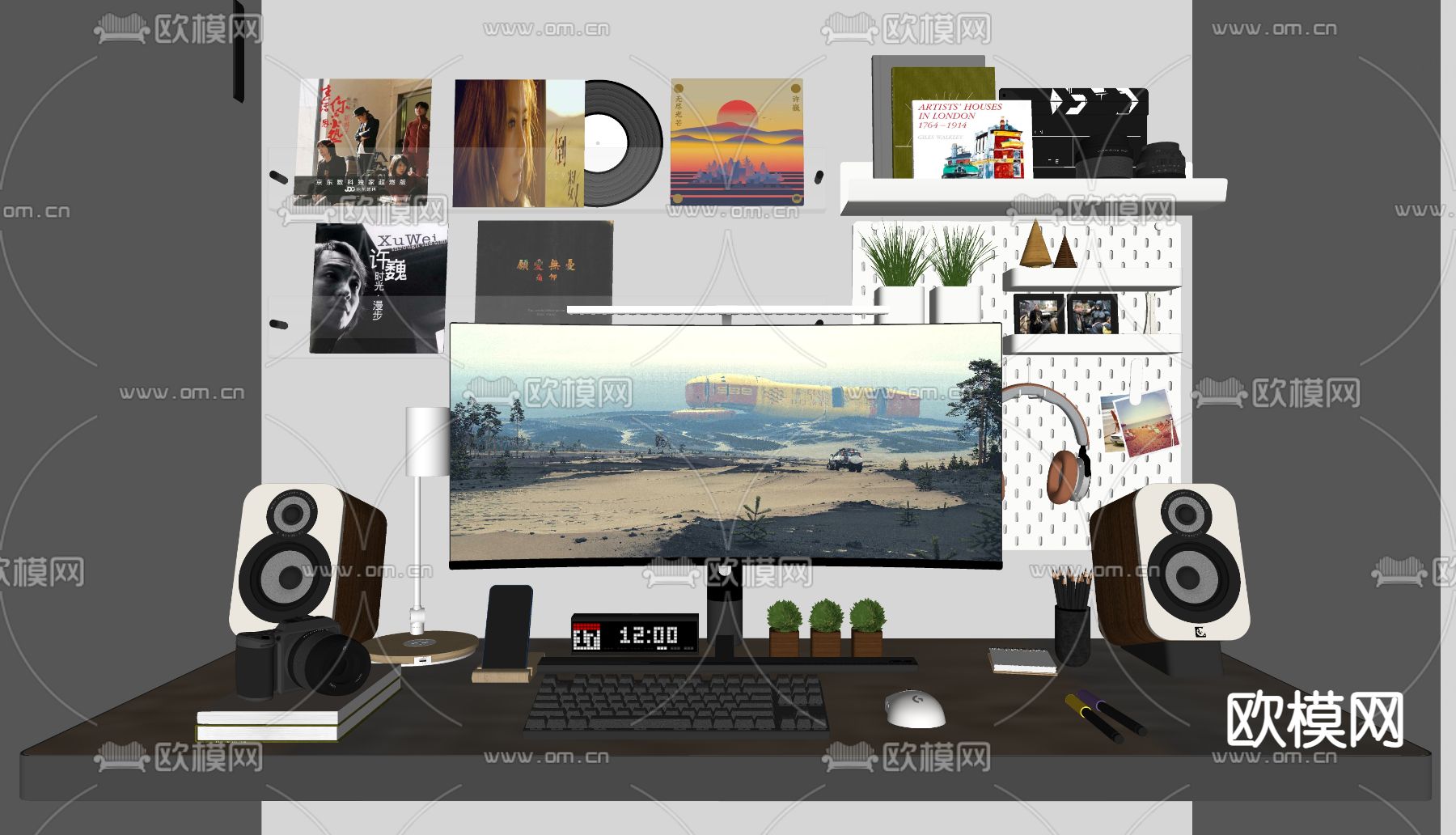 台式电脑 键鼠 杂志架 洞洞板su模型下载（渲染图2）