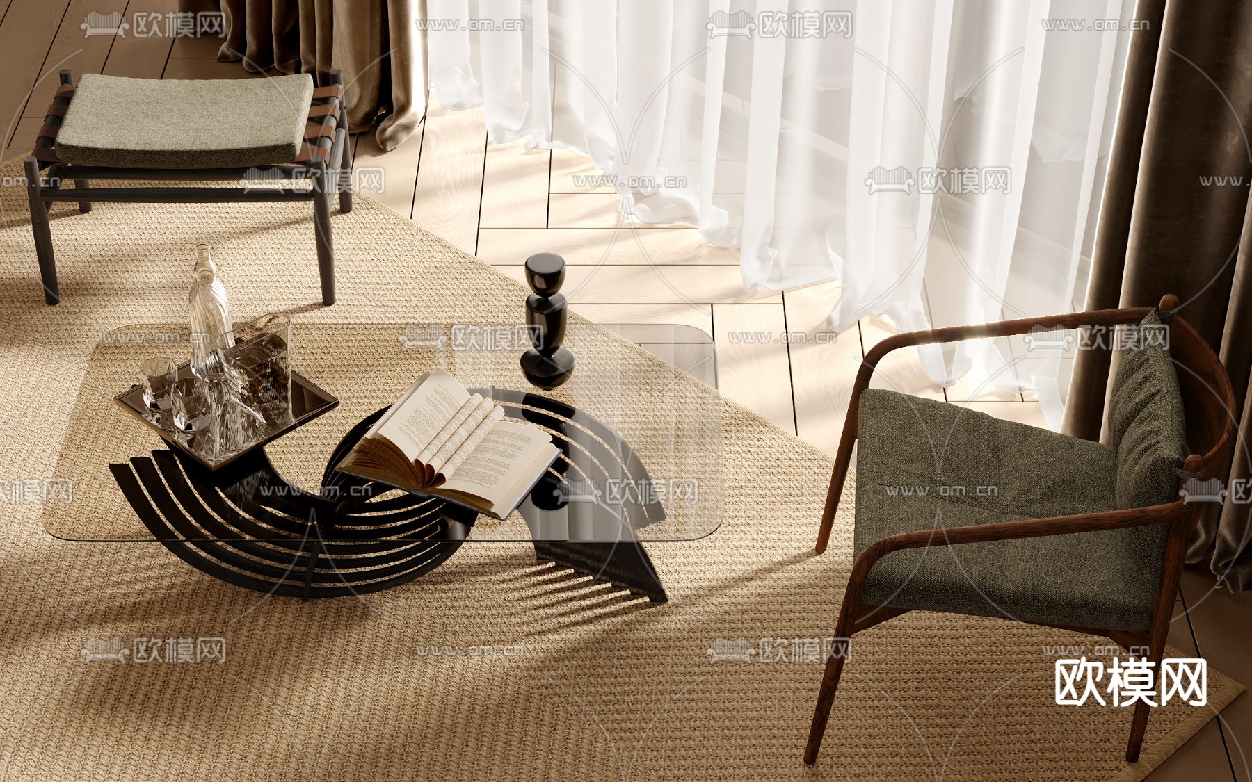 中古风茶几su模型下载（渲染图1）