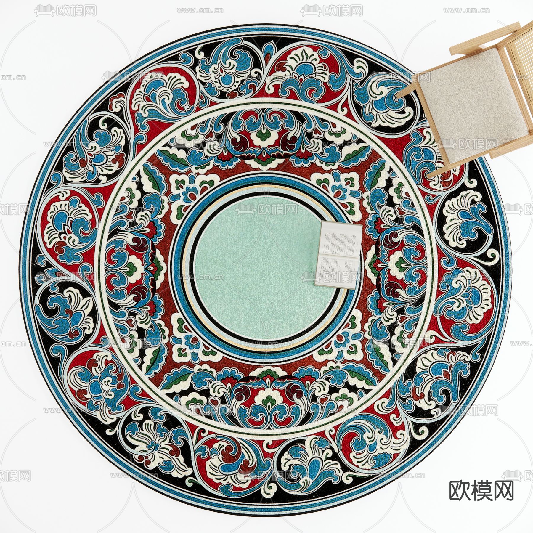 东南亚圆形地毯su模型下载（渲染图1）