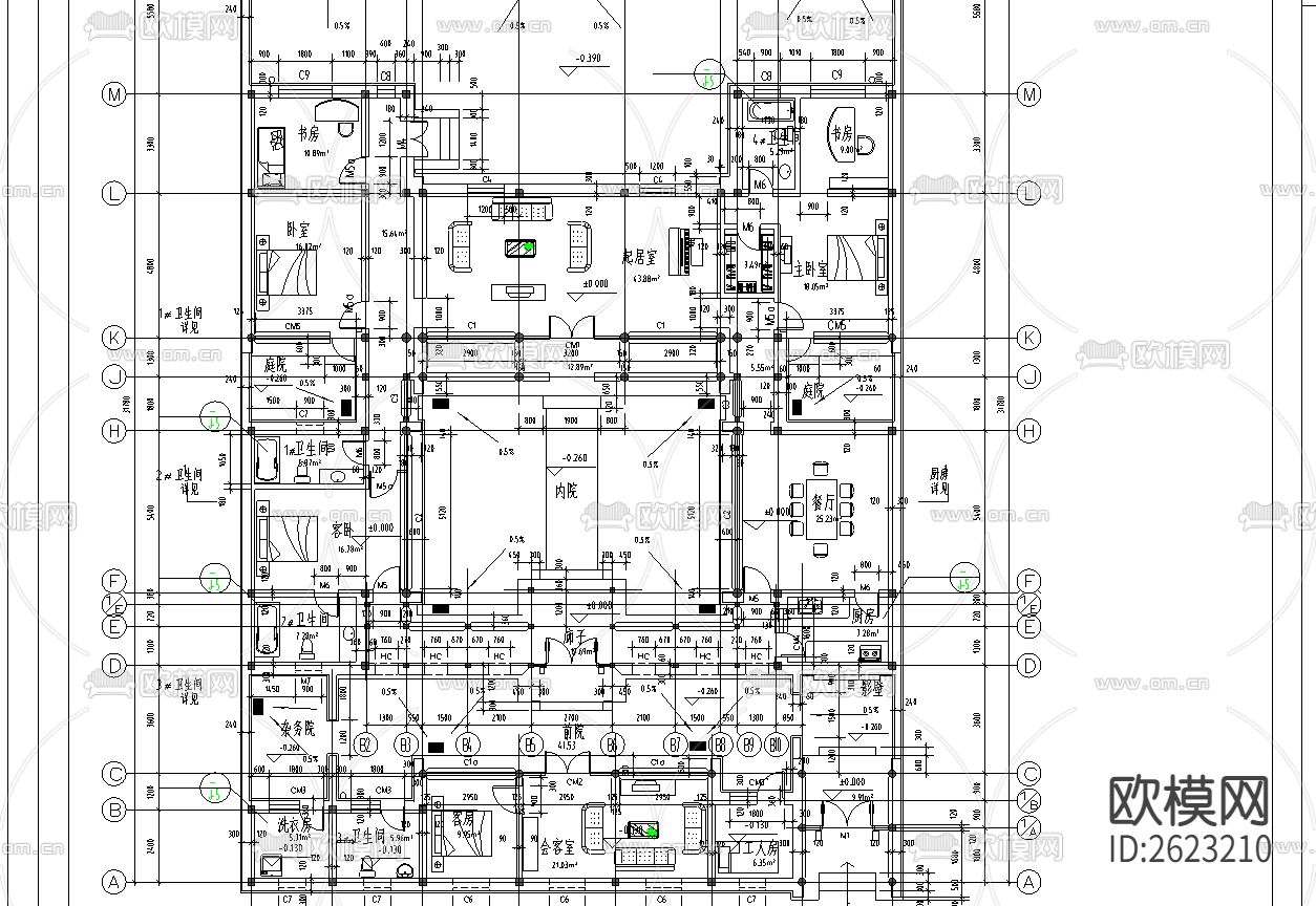 四合院住宅CAD施工图下载（渲染图2）