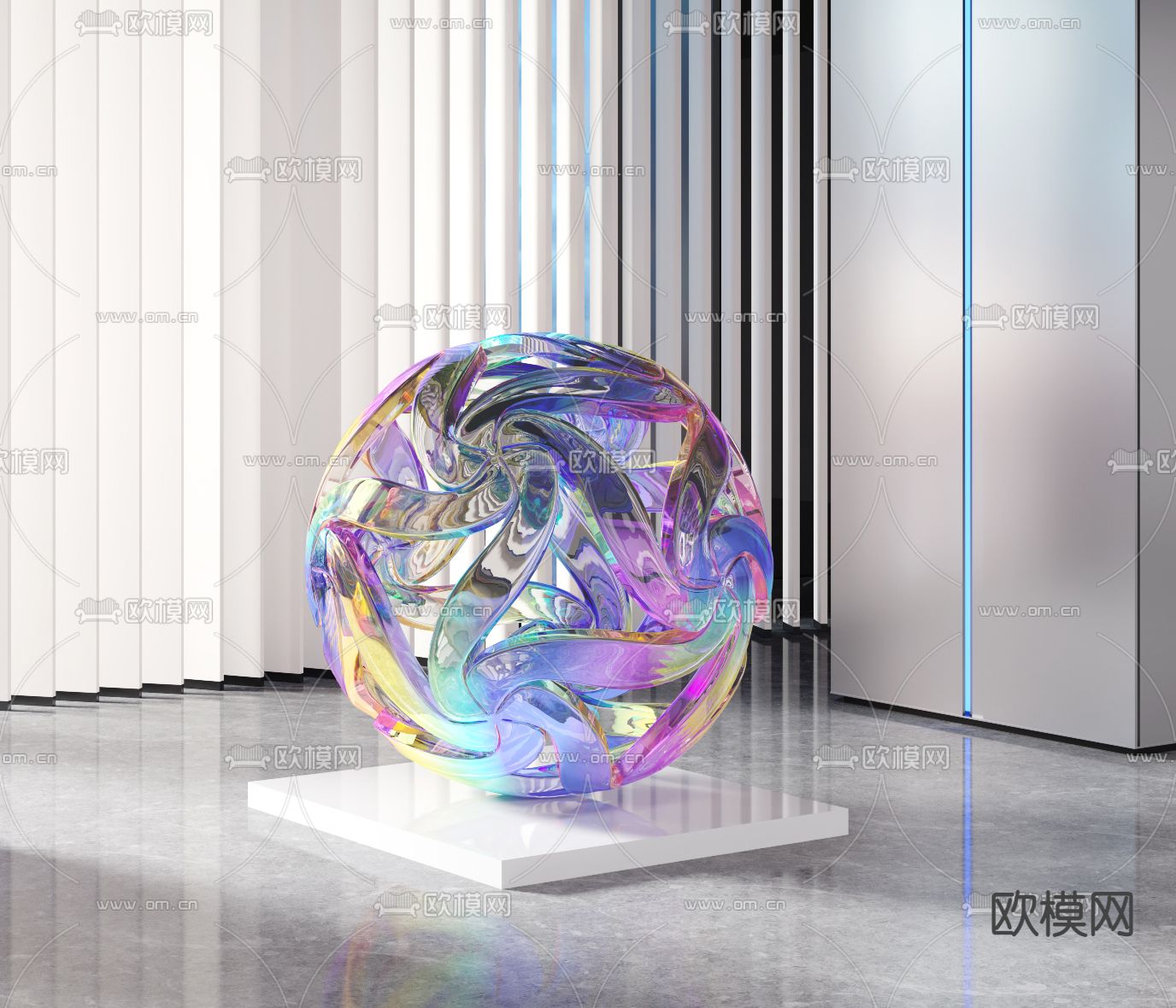 七彩气泡雕塑 装置摆件3d模型下载（渲染图2）