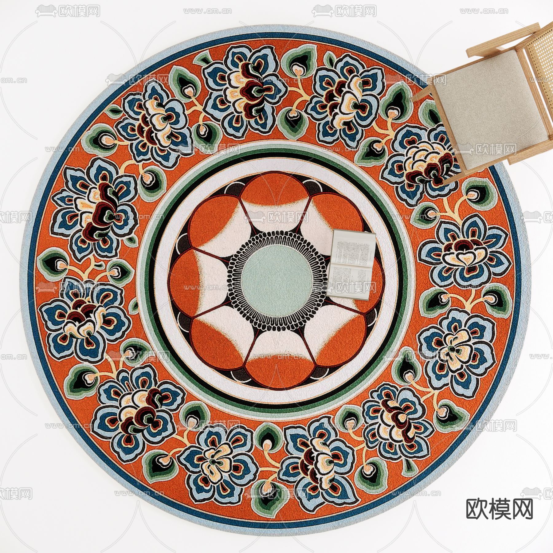 东南亚圆形地毯su模型下载（渲染图1）