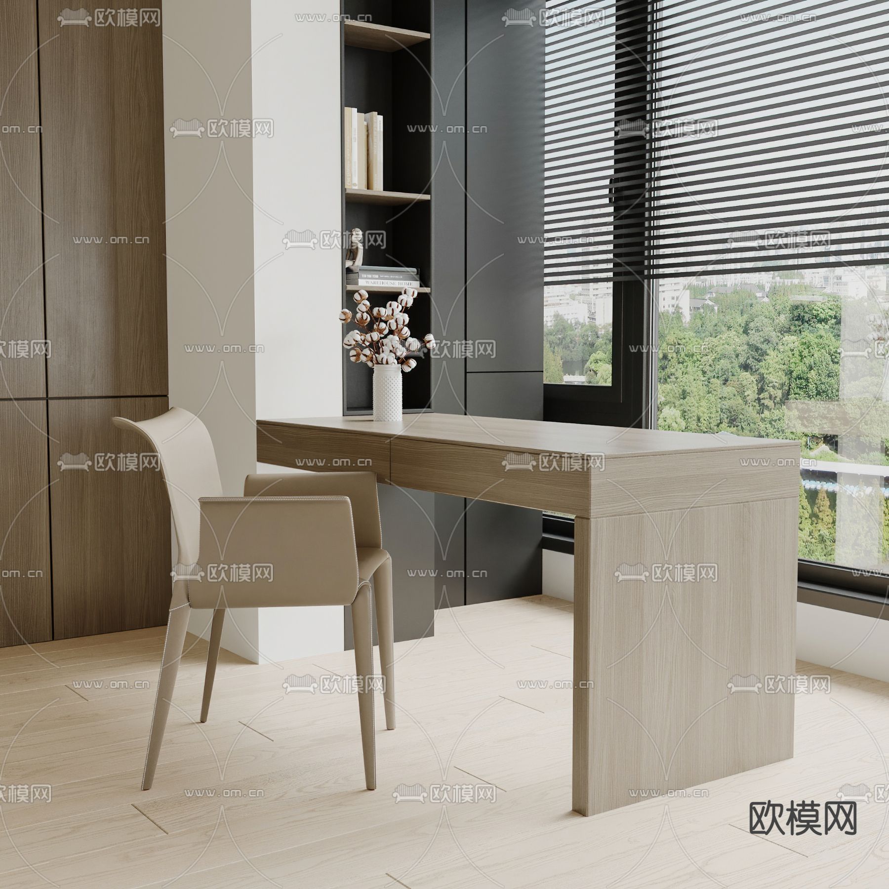 现代书桌 写字台 学习桌3d模型下载_ID14072681_3dmax免费模型-欧模网