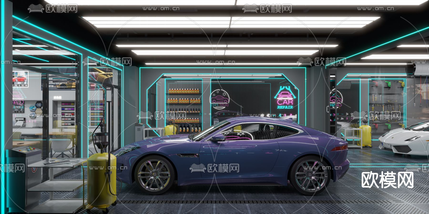 汽车养护中心 汽修店3d模型下载（渲染图4）