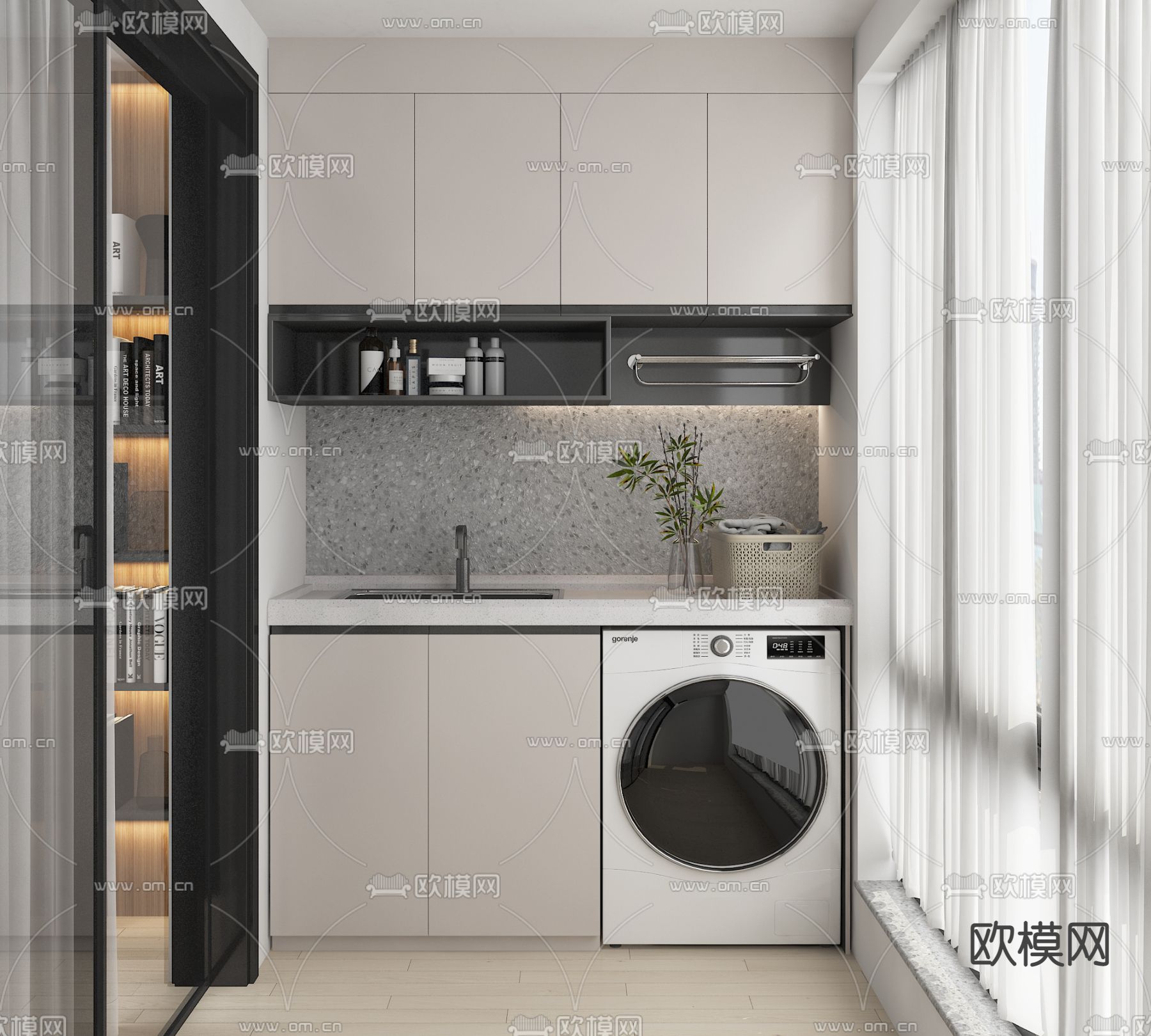 现代阳台 洗衣机柜3d模型下载