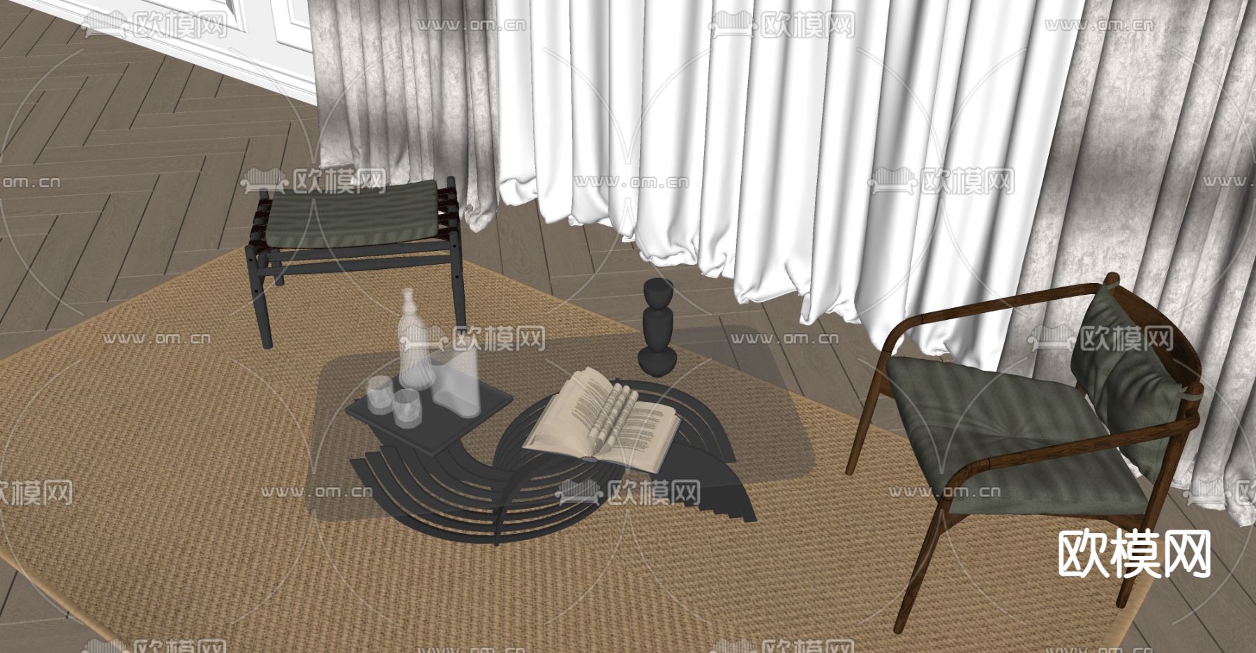 中古风茶几su模型下载（渲染图2）