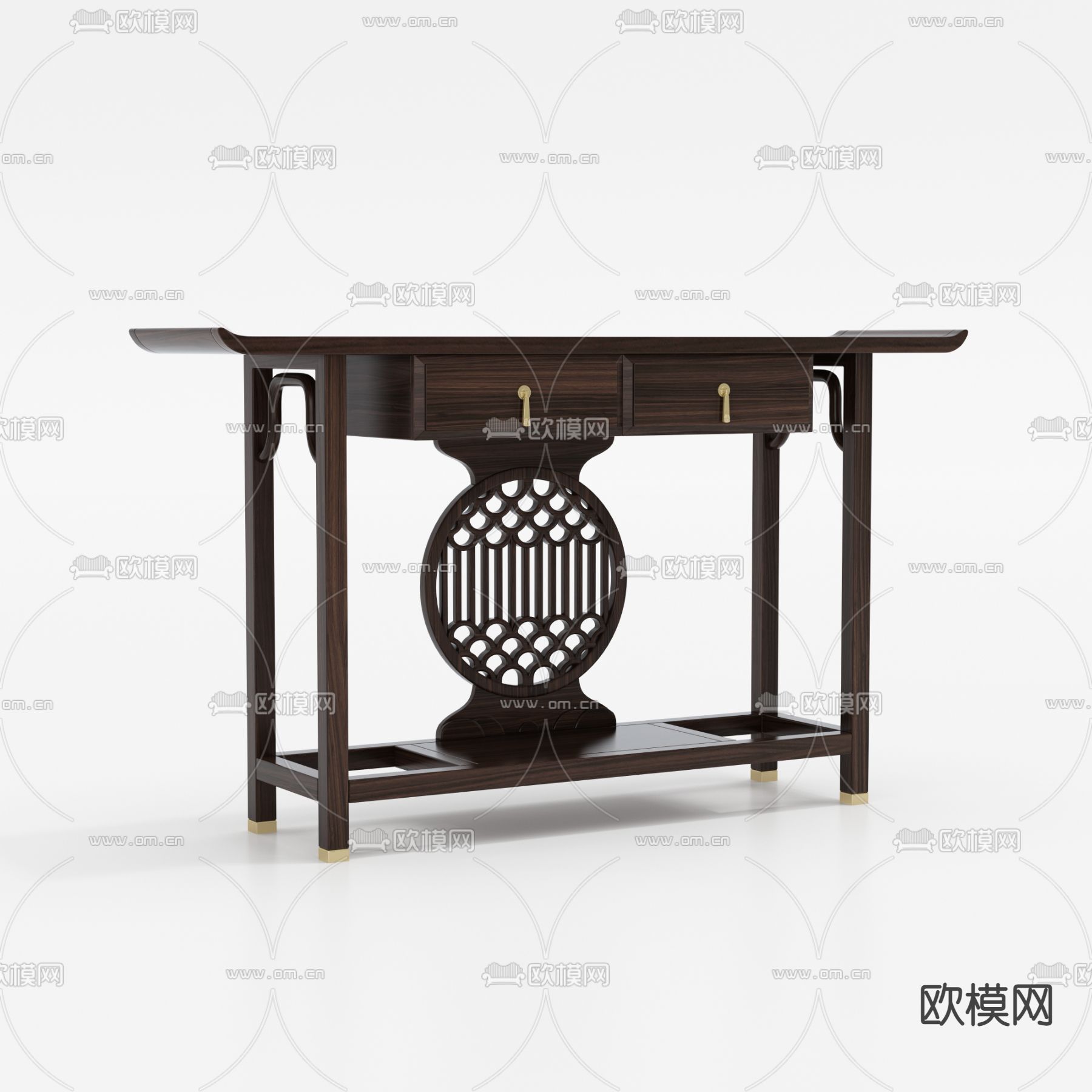 新中式端景柜 条案3d模型下载（渲染图2）