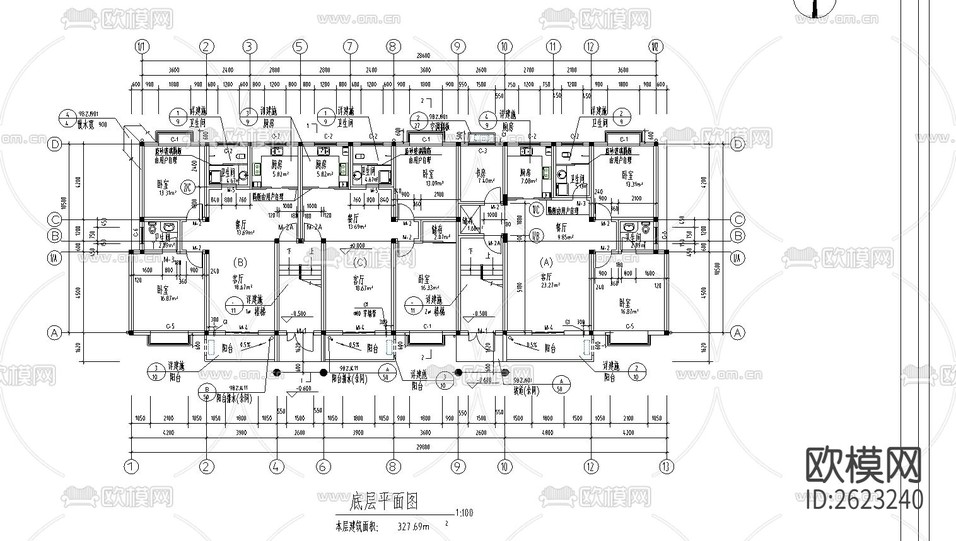 公寓樓CAD施工圖下載(渲染圖1)