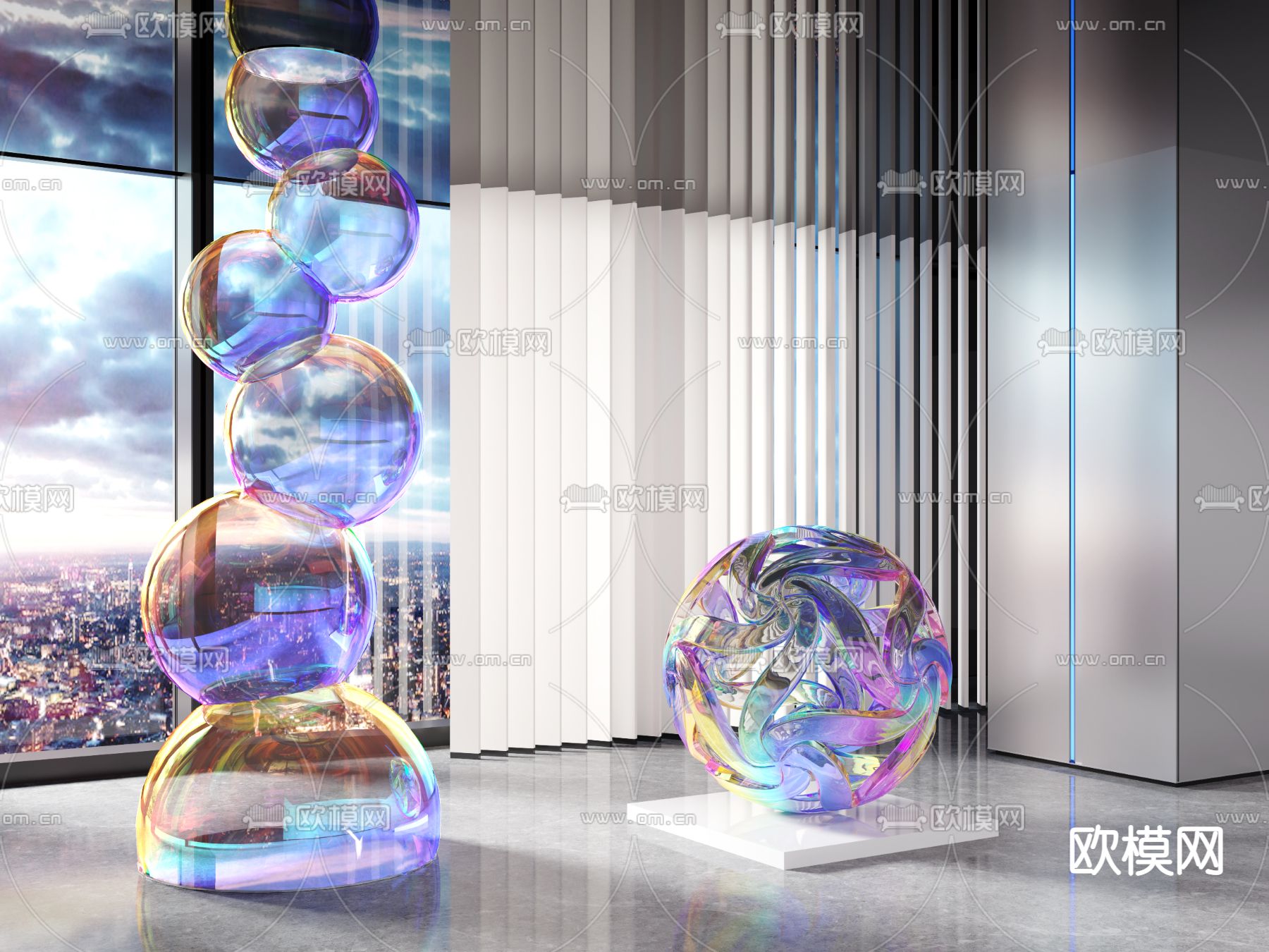 七彩气泡雕塑 装置摆件3d模型下载（渲染图1）