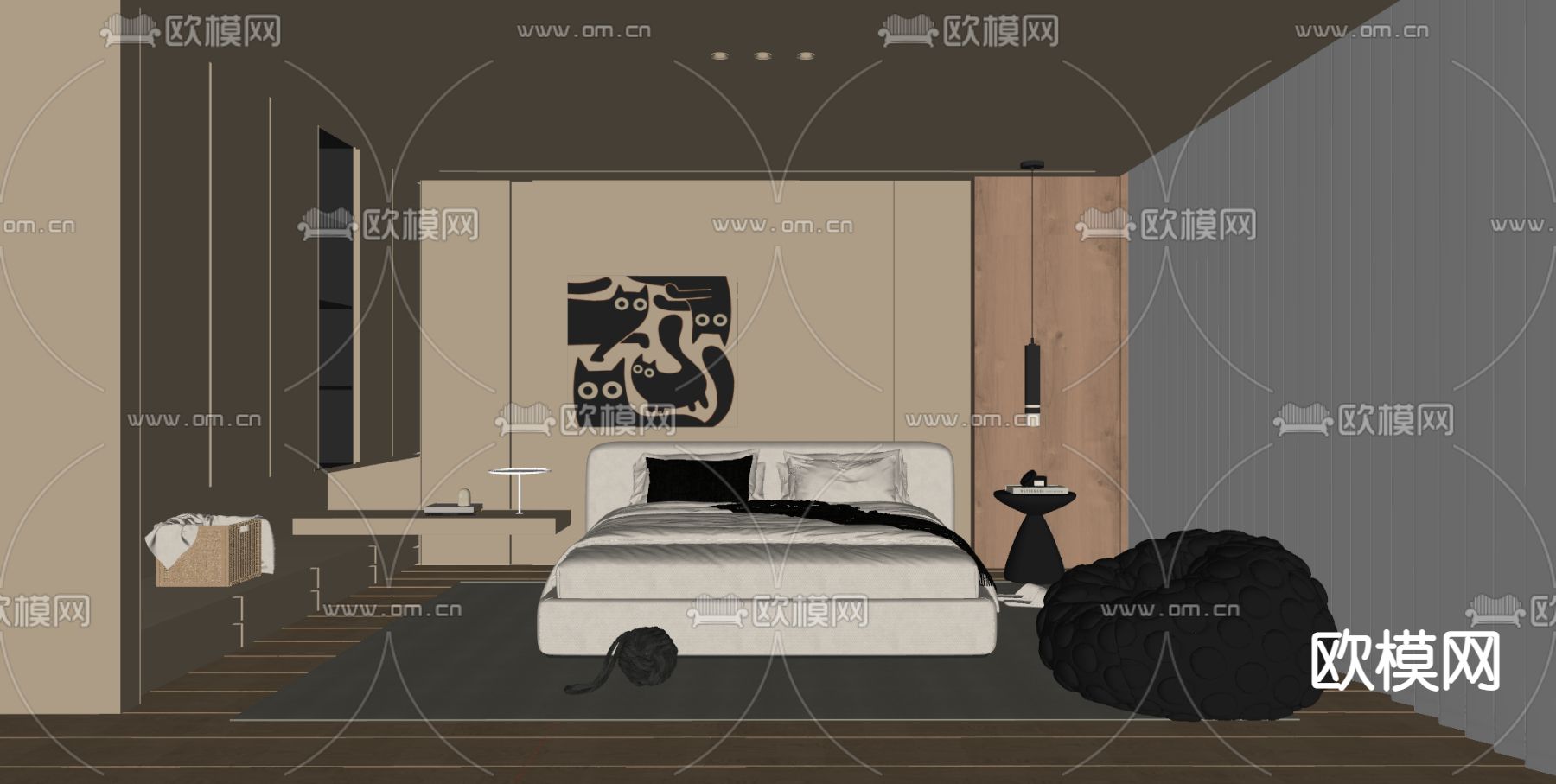 奶油风卧室 主卧su模型下载（渲染图2）