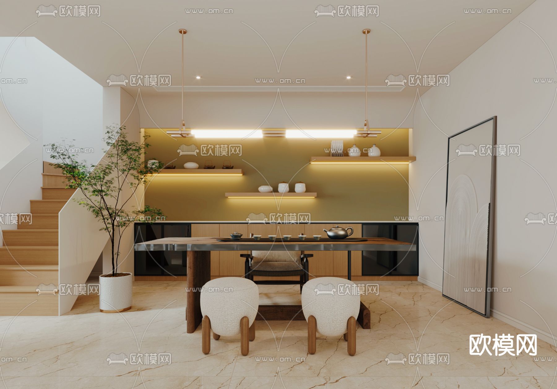 现代茶室3d模型下载