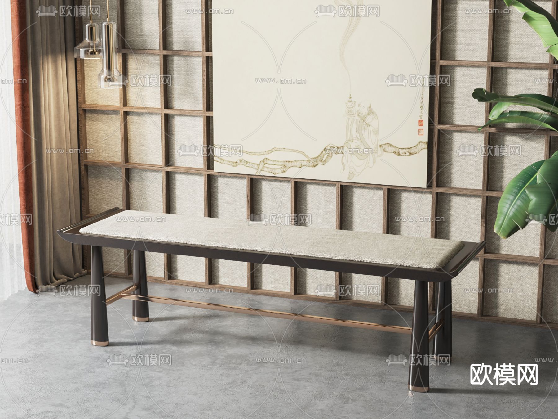 新中式床尾凳 脚踏3d模型下载