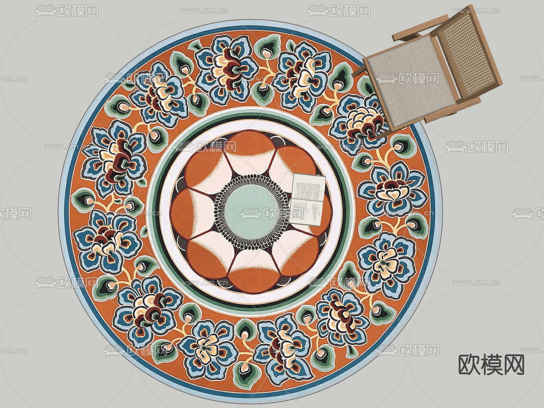 东南亚圆形地毯su模型下载（渲染图2）
