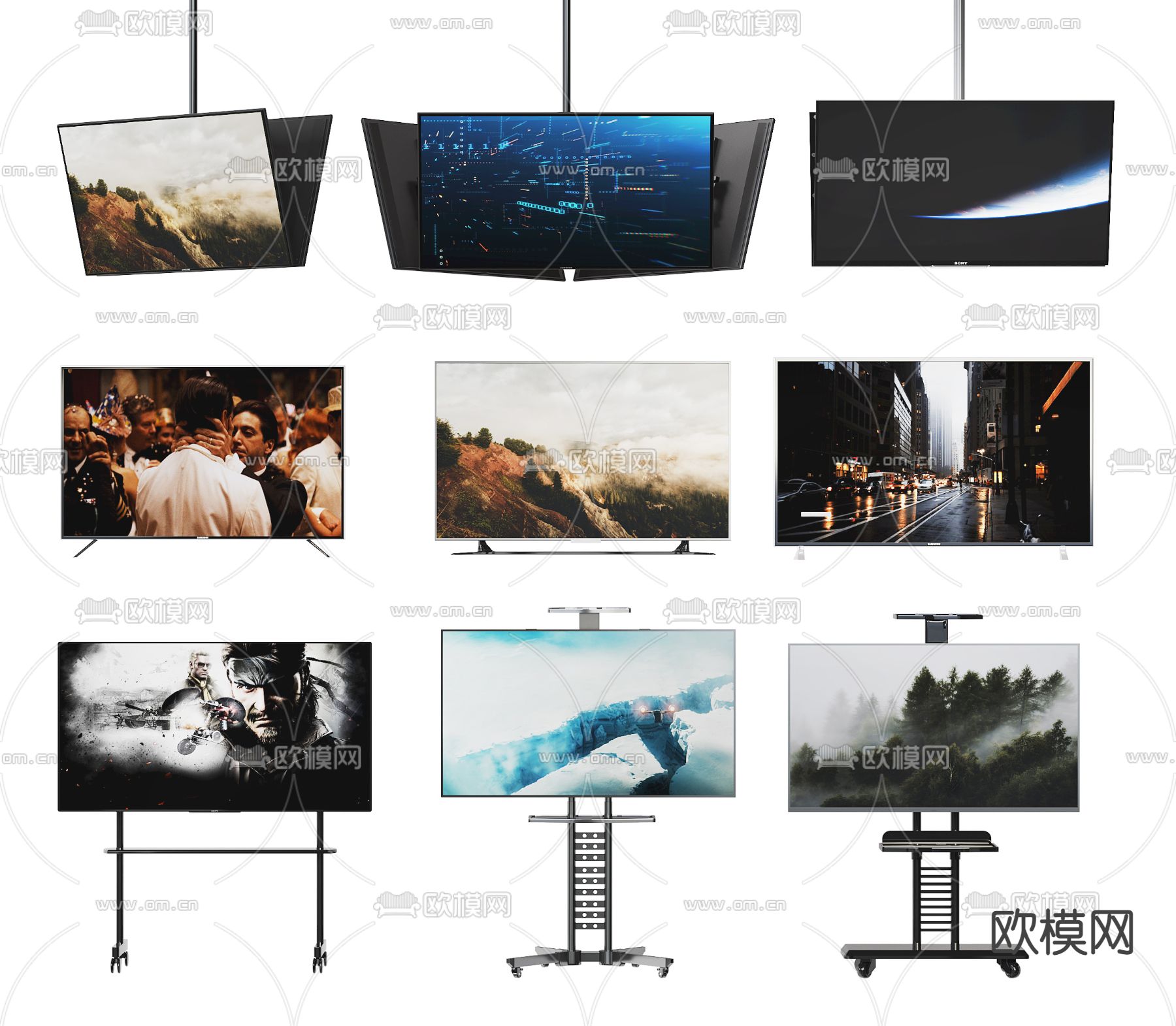 电视机 吊装电视 支架电视3d模型下载