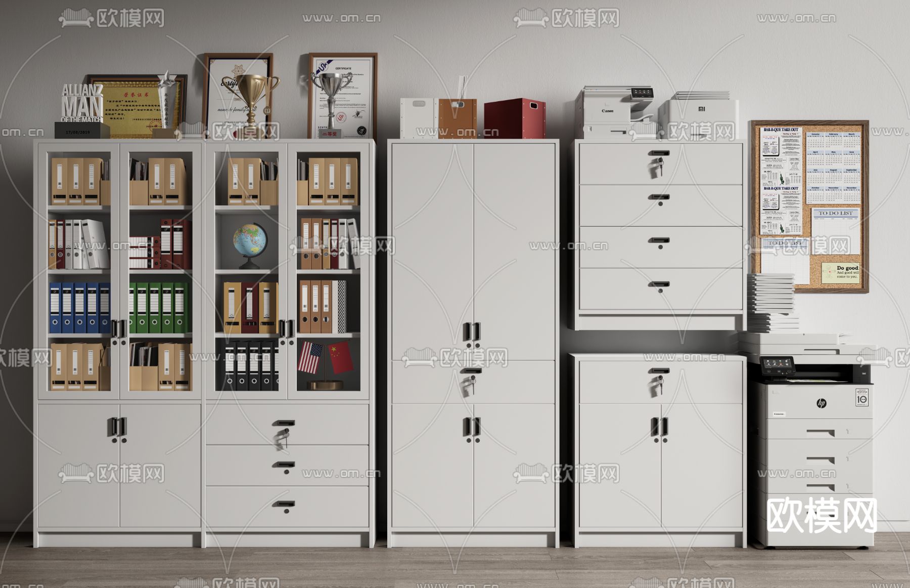 文件柜 档案柜 资料柜 打印机 办公用品3d模型下载