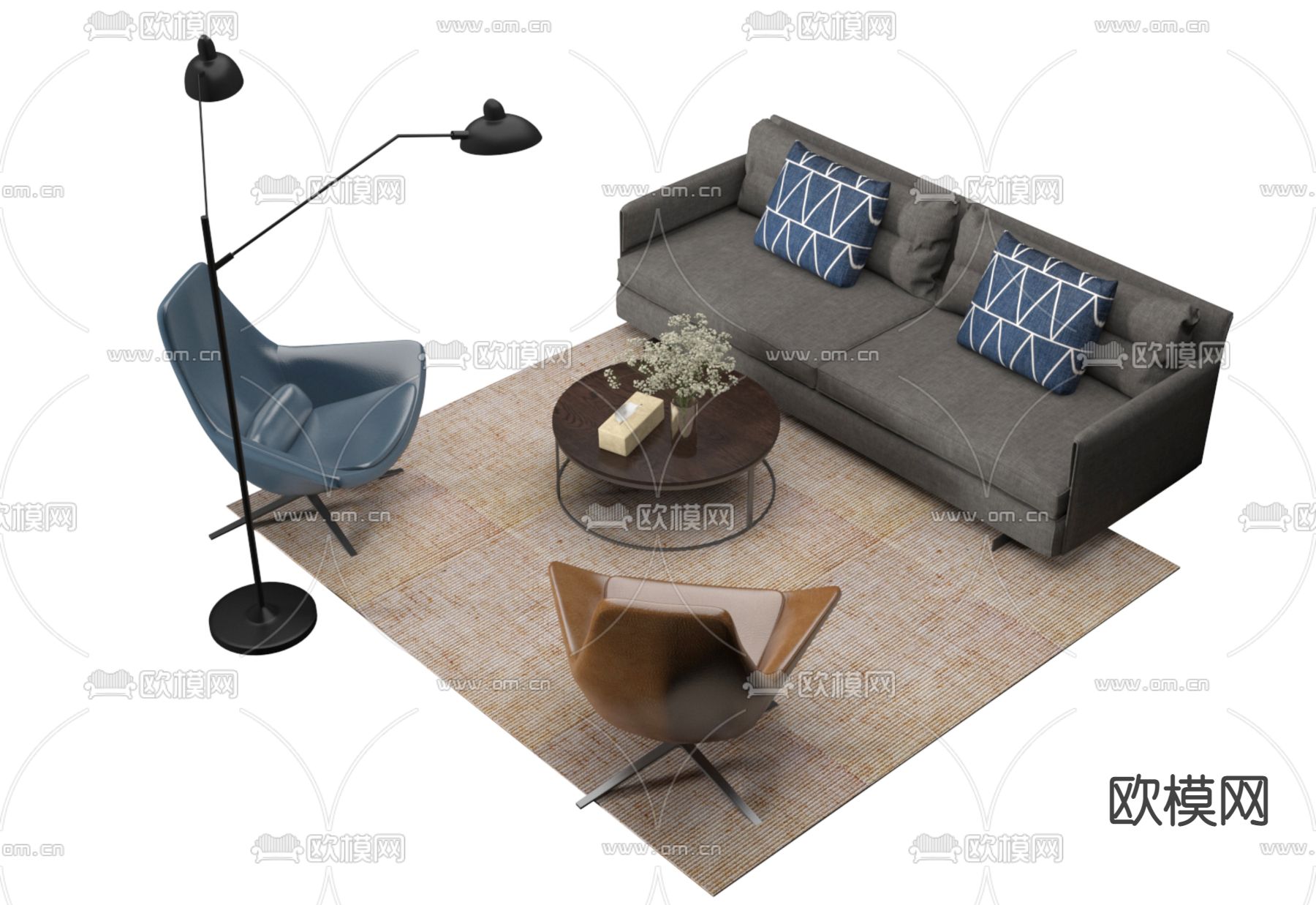 现代组合沙发3d模型下载（渲染图2）
