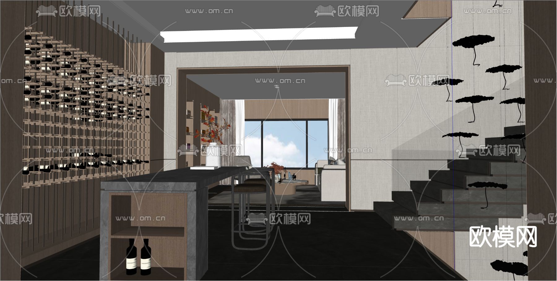 新中式藏酒室 品酒室su模型下载（渲染图2）