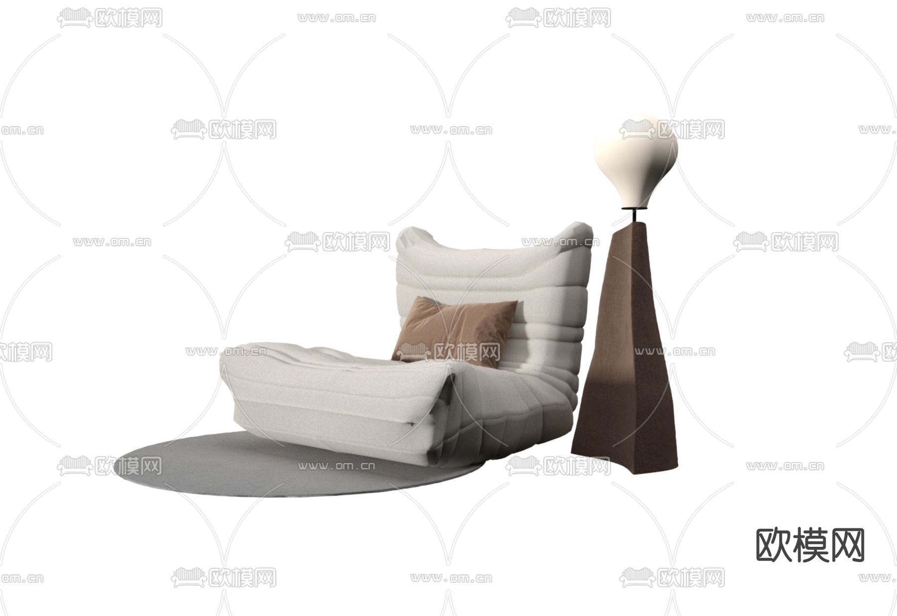 奶油休闲沙发3d模型下载（渲染图2）